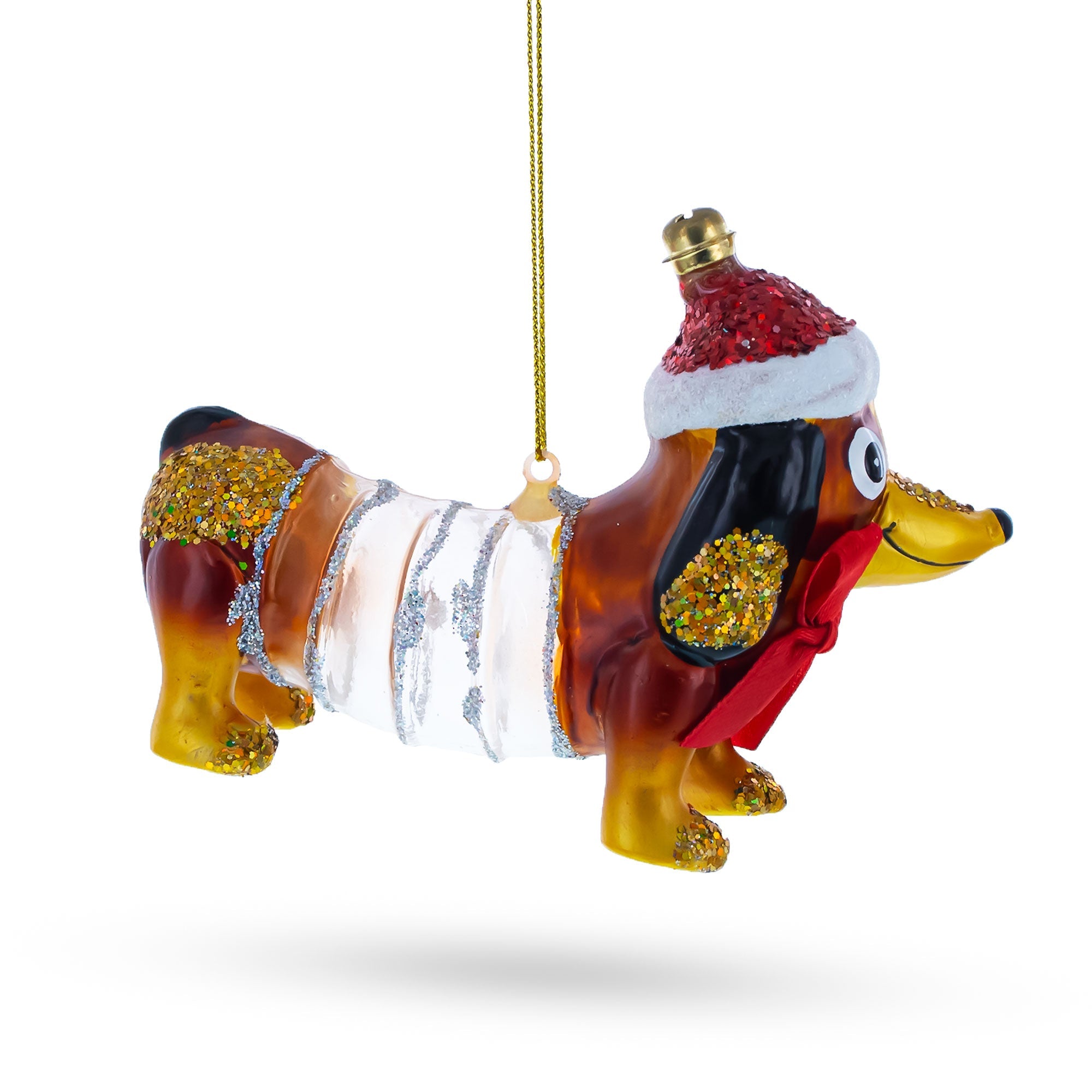 Retro Stretching Slinky Dog - Blown Glass Christmas Ornament