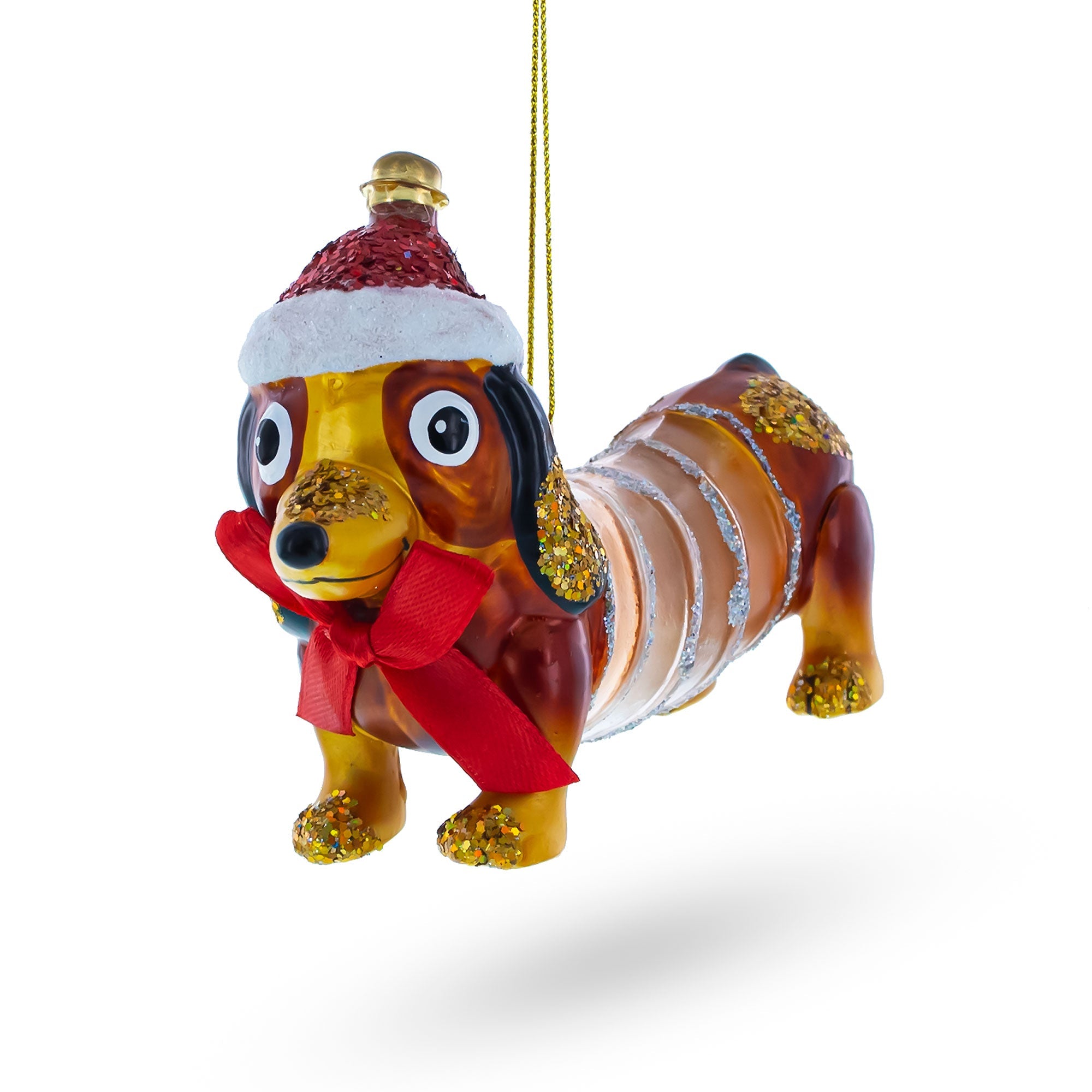 Retro Stretching Slinky Dog - Blown Glass Christmas Ornament