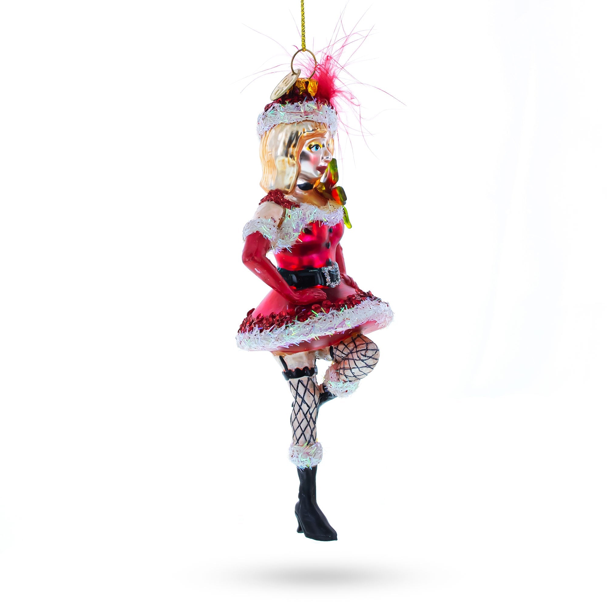 Sultry Woman In Santa Dress Dancing - Blown Glass Christmas Ornament