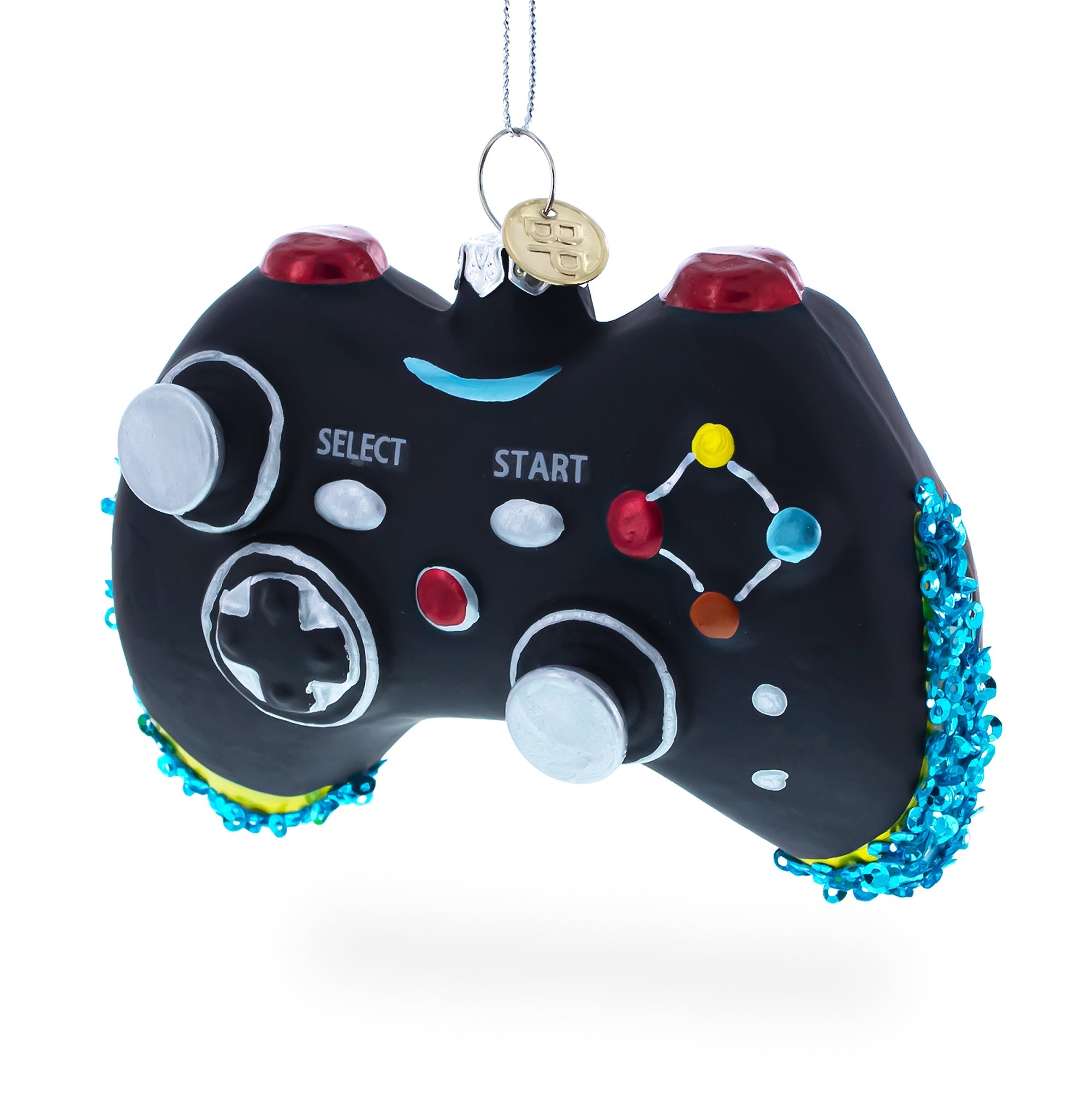 Sleek Black Video Game Controller - Blown Glass Christmas Ornament