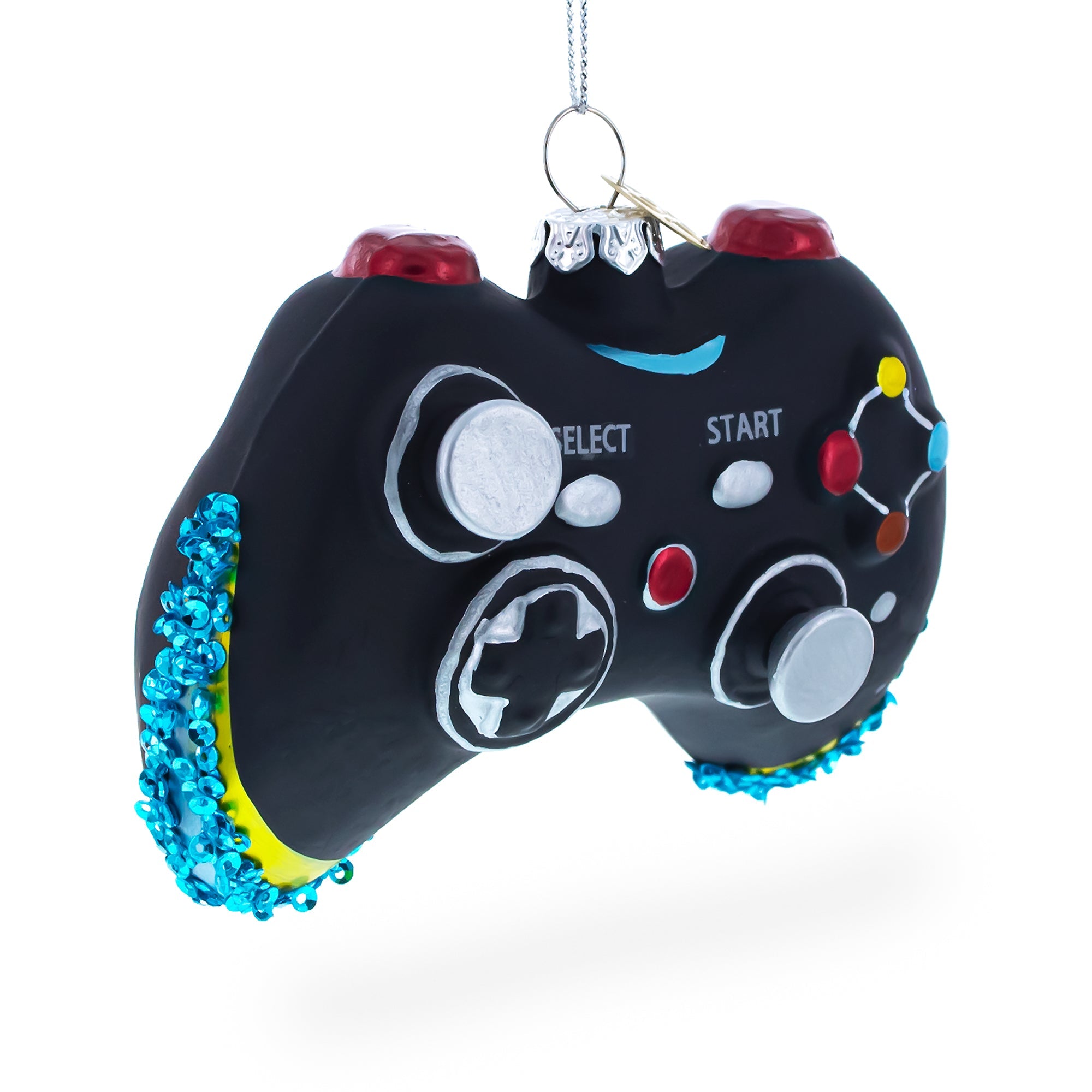 Sleek Black Video Game Controller - Blown Glass Christmas Ornament