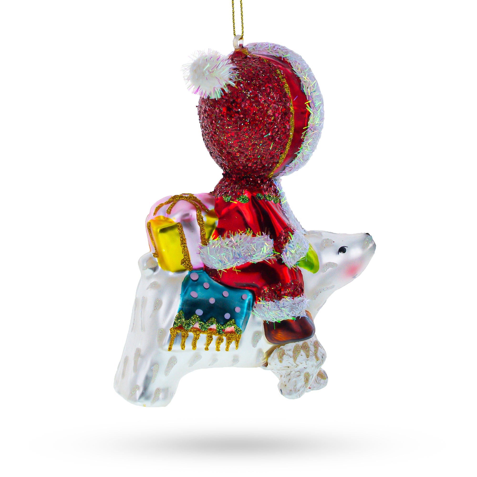 Enchanting Girl Riding A Polar Bear Hand - Blown Glass Christmas Ornament