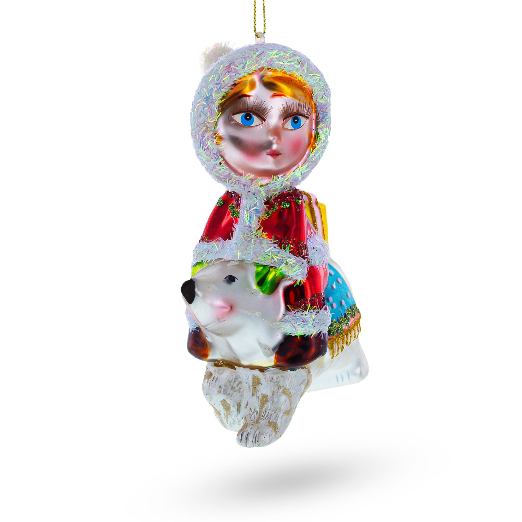 Enchanting Girl Riding A Polar Bear Hand - Blown Glass Christmas Ornament