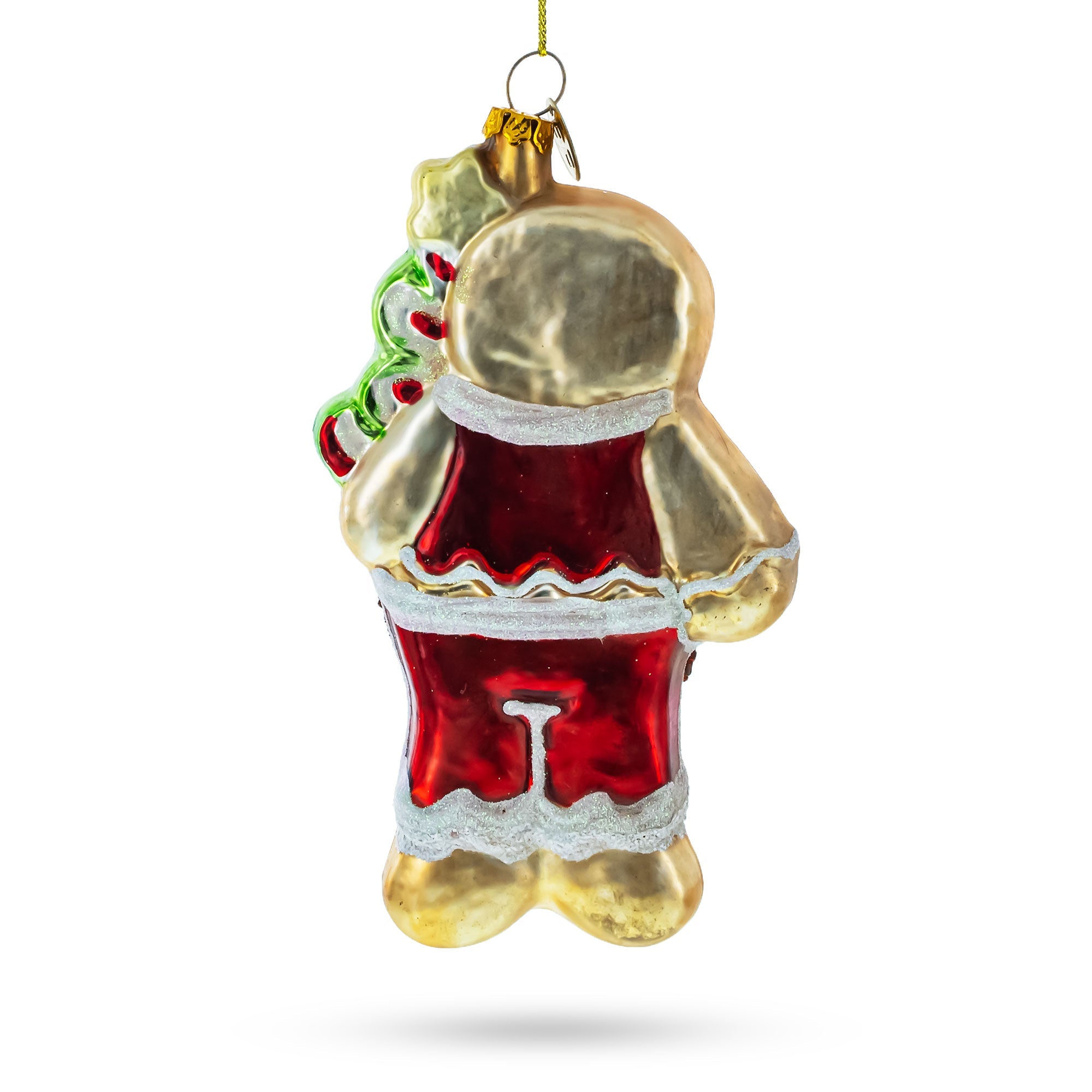 Festive Gingerbread With Christmas Tree - Blown Glass Ornament