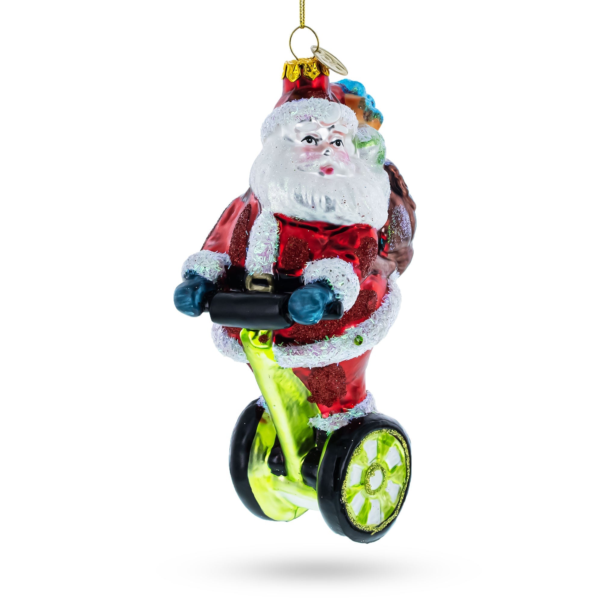 Santa Cruising On Electric Scooter - Blown Glass Christmas Ornament