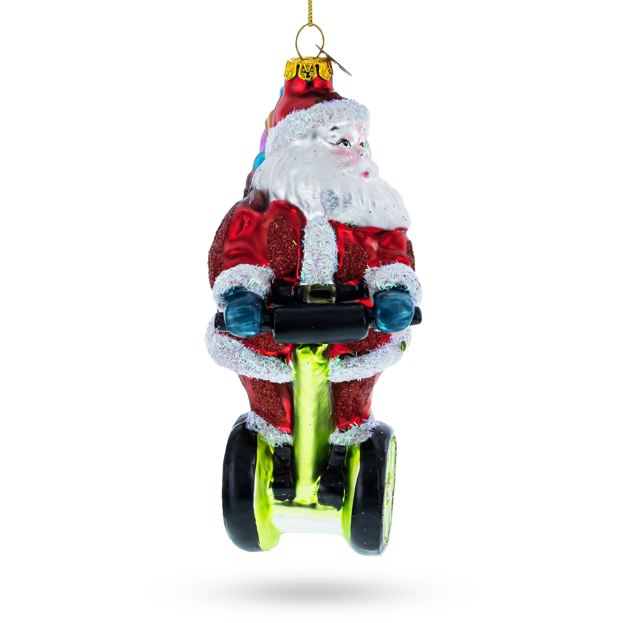 Santa Cruising On Electric Scooter - Blown Glass Christmas Ornament