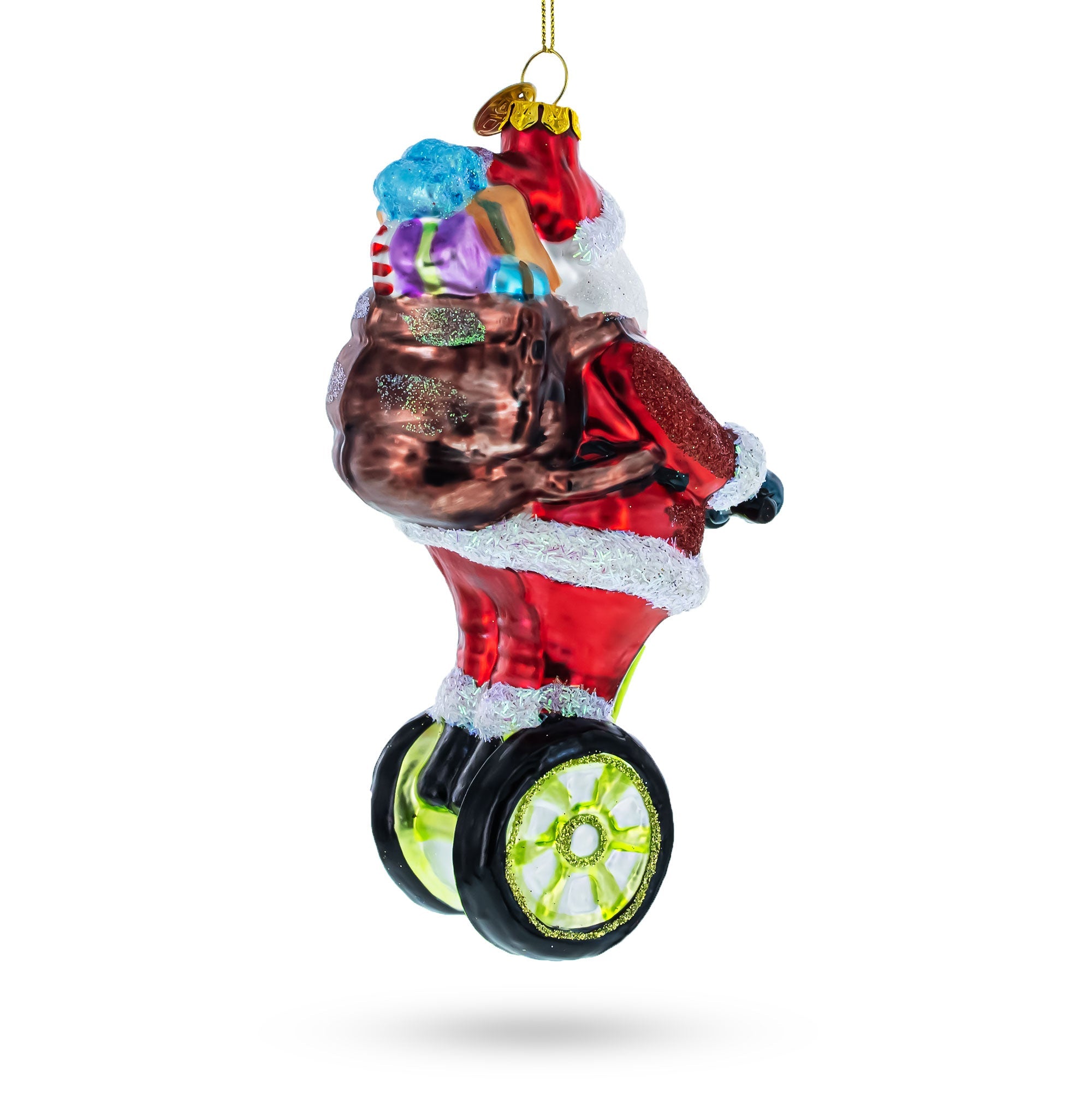 Santa Cruising On Electric Scooter - Blown Glass Christmas Ornament