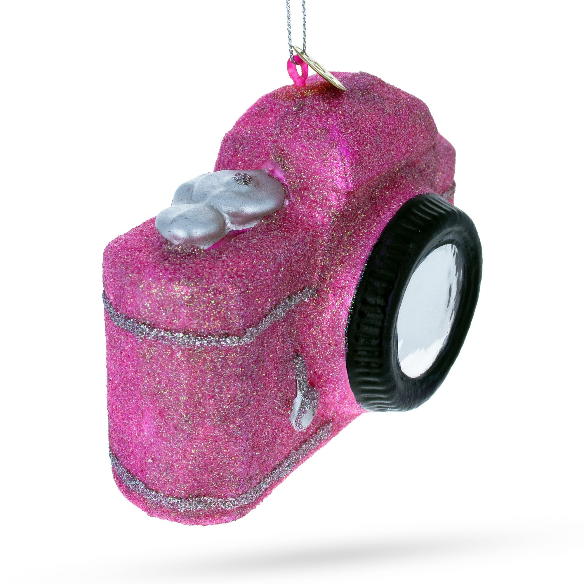 Vintage Pink Camera - Blown Glass Christmas Ornament