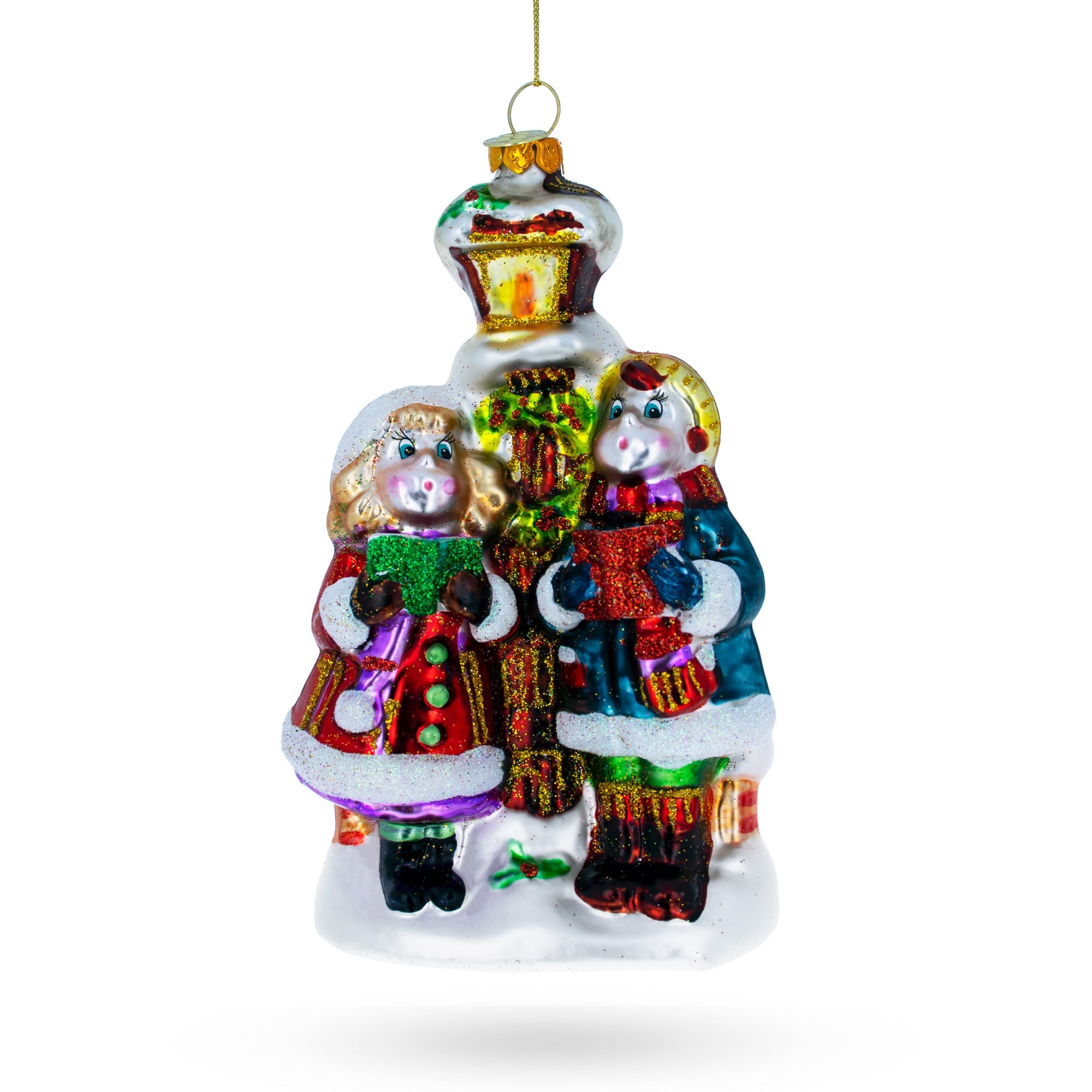 Carolers By A Vintage Lantern - Blown Glass Christmas Ornament