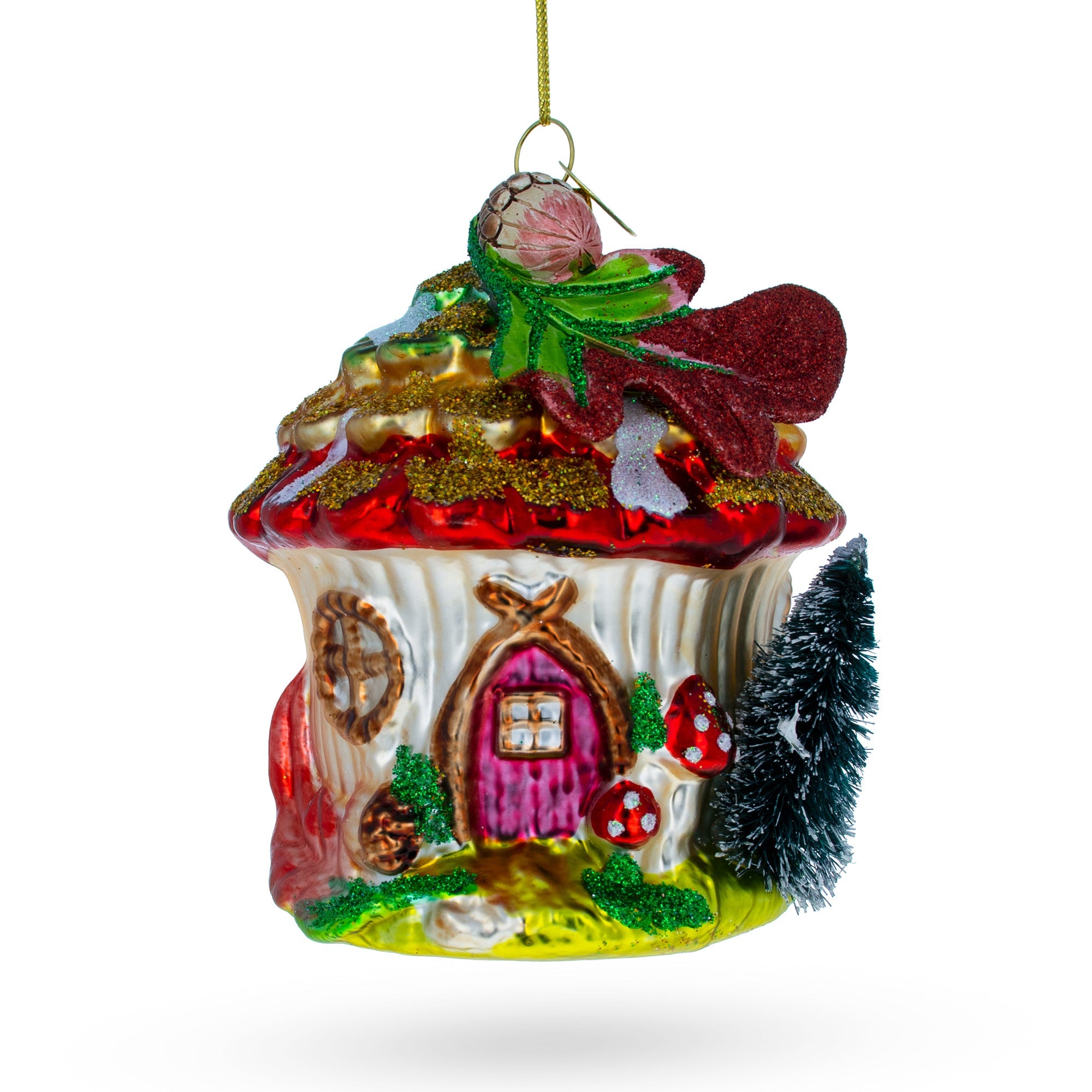 Enchanted Fairy House Nestled In A Woodland Glade - Blown Glass Christmas Ornament