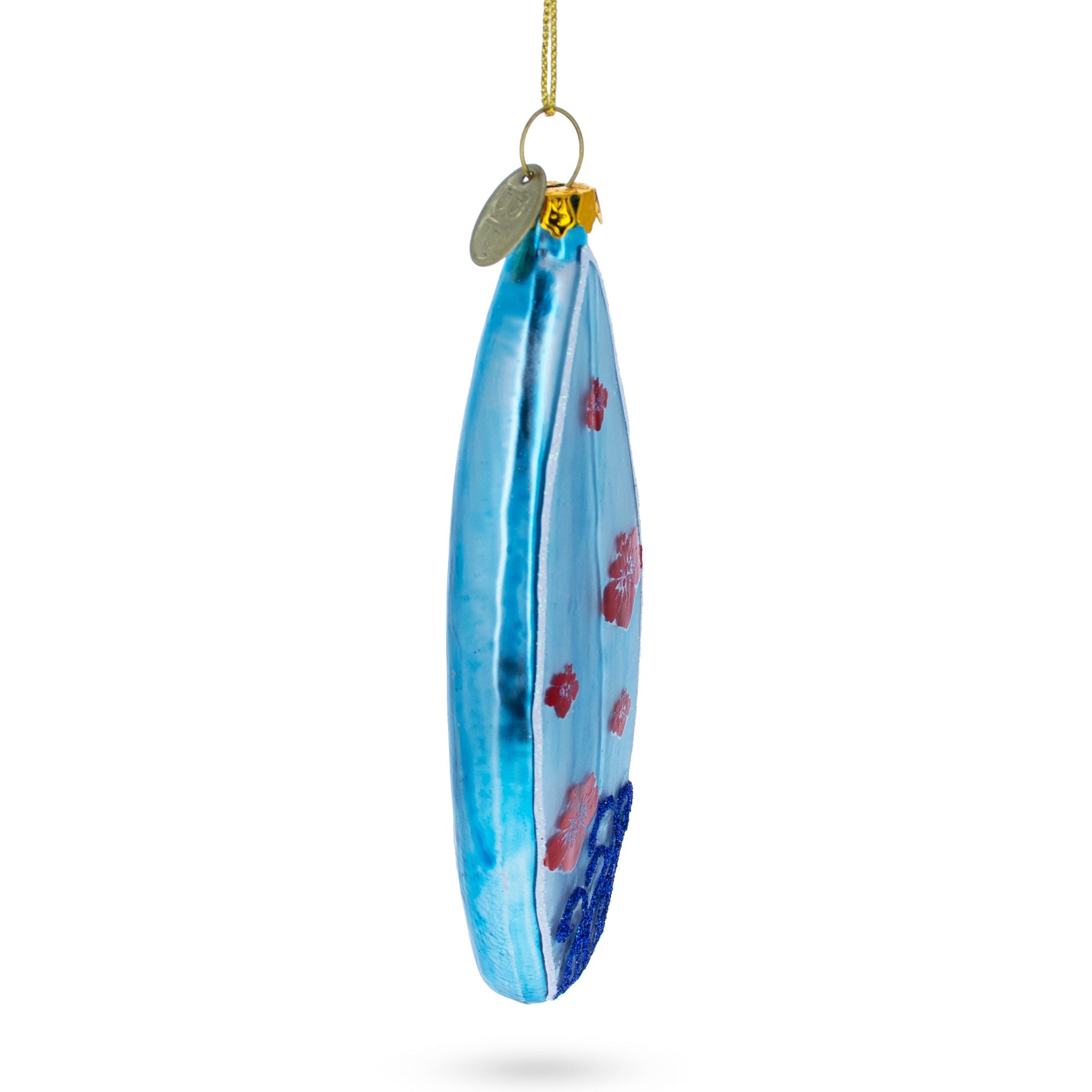 Tropical Vibes Blue Surfboard - Blown Glass Christmas Ornament