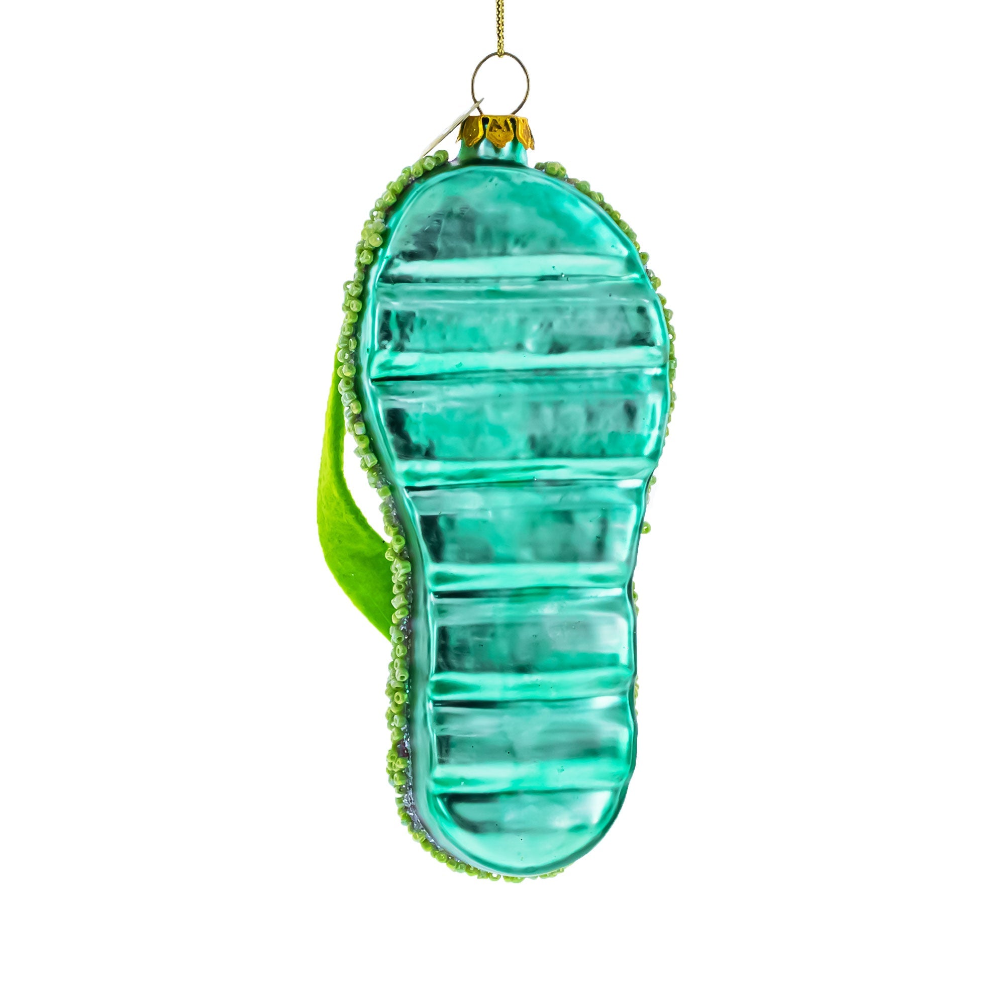 Tropical Turquoise Flip Flops With Fish Design - Blown Glass Christmas Ornament