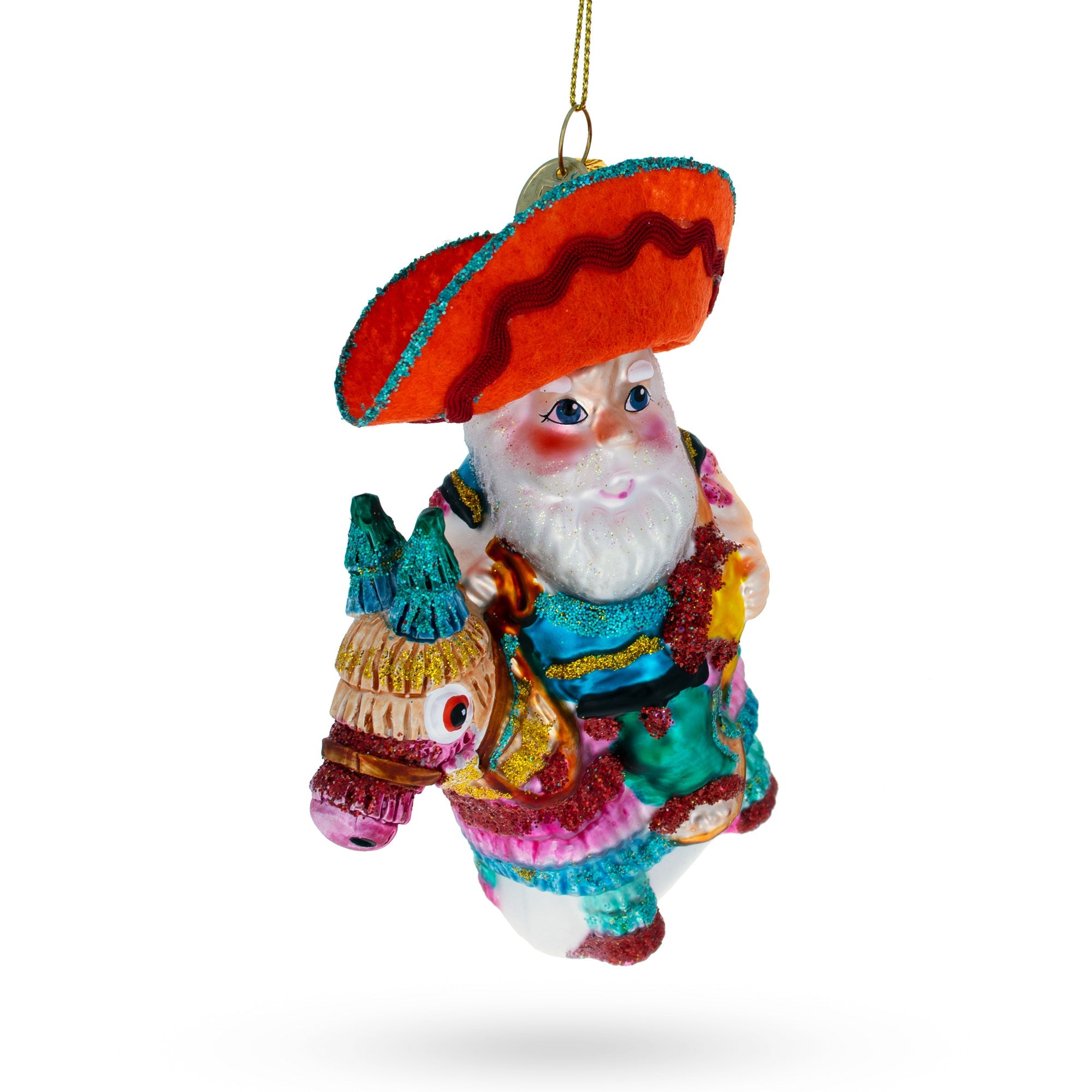 Santa Riding A Festive Pinata - Blown Glass Christmas Ornament