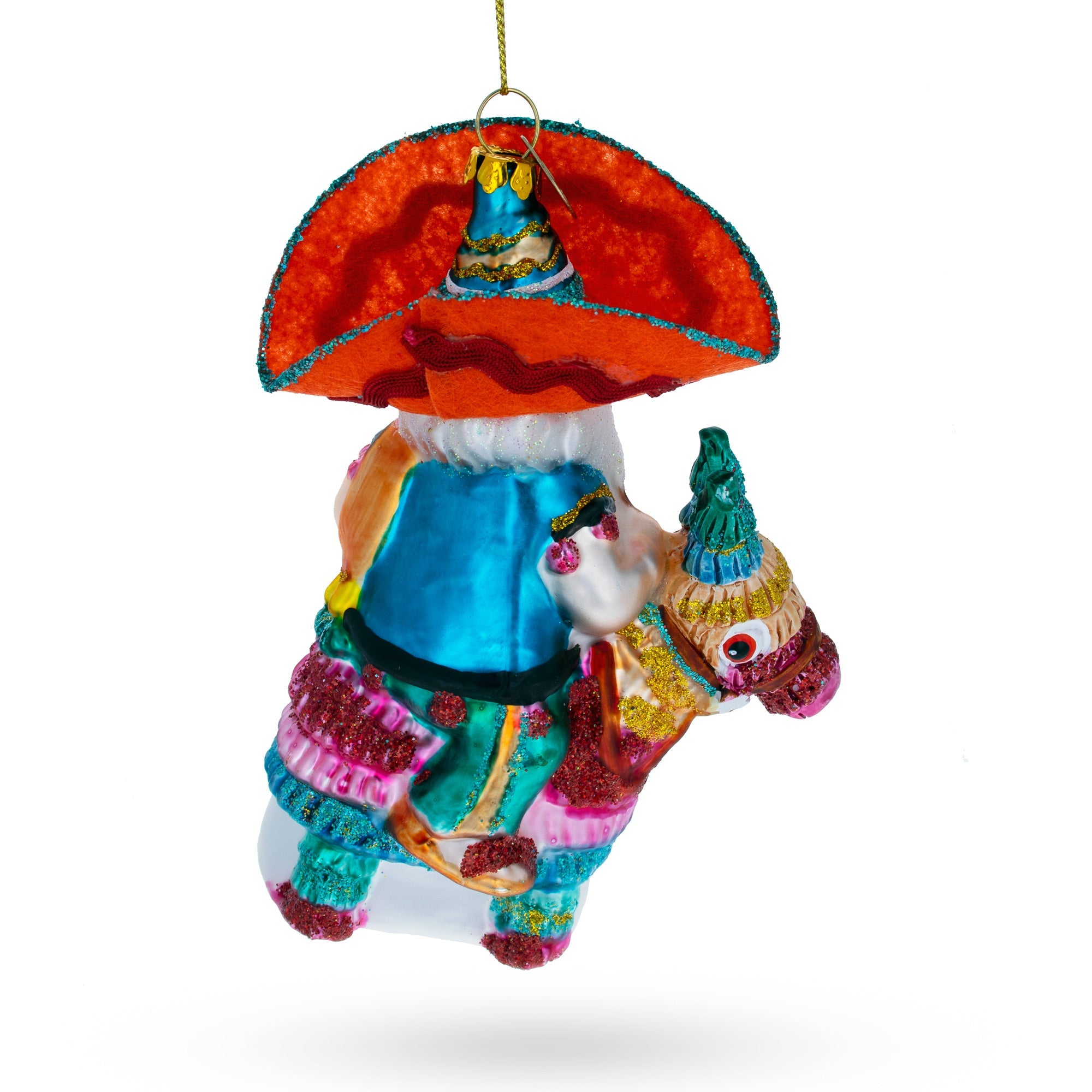 Santa Riding A Festive Pinata - Blown Glass Christmas Ornament