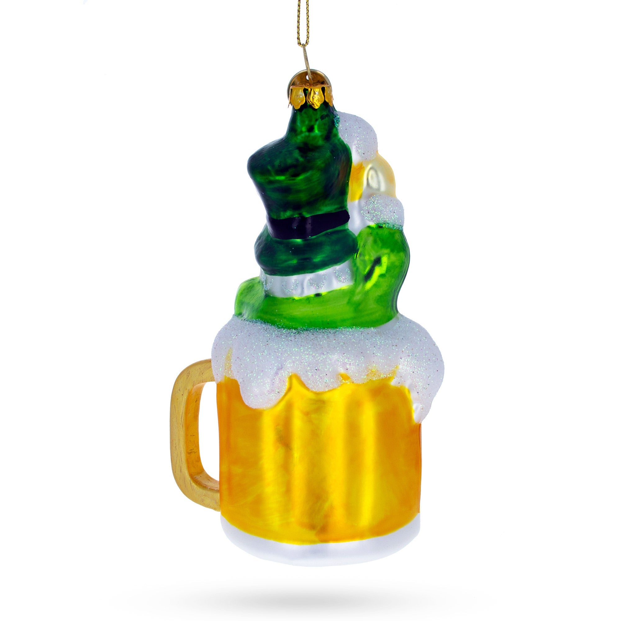 Leprechaun Lounging In A Beer Mug - Blown Glass Christmas Ornament