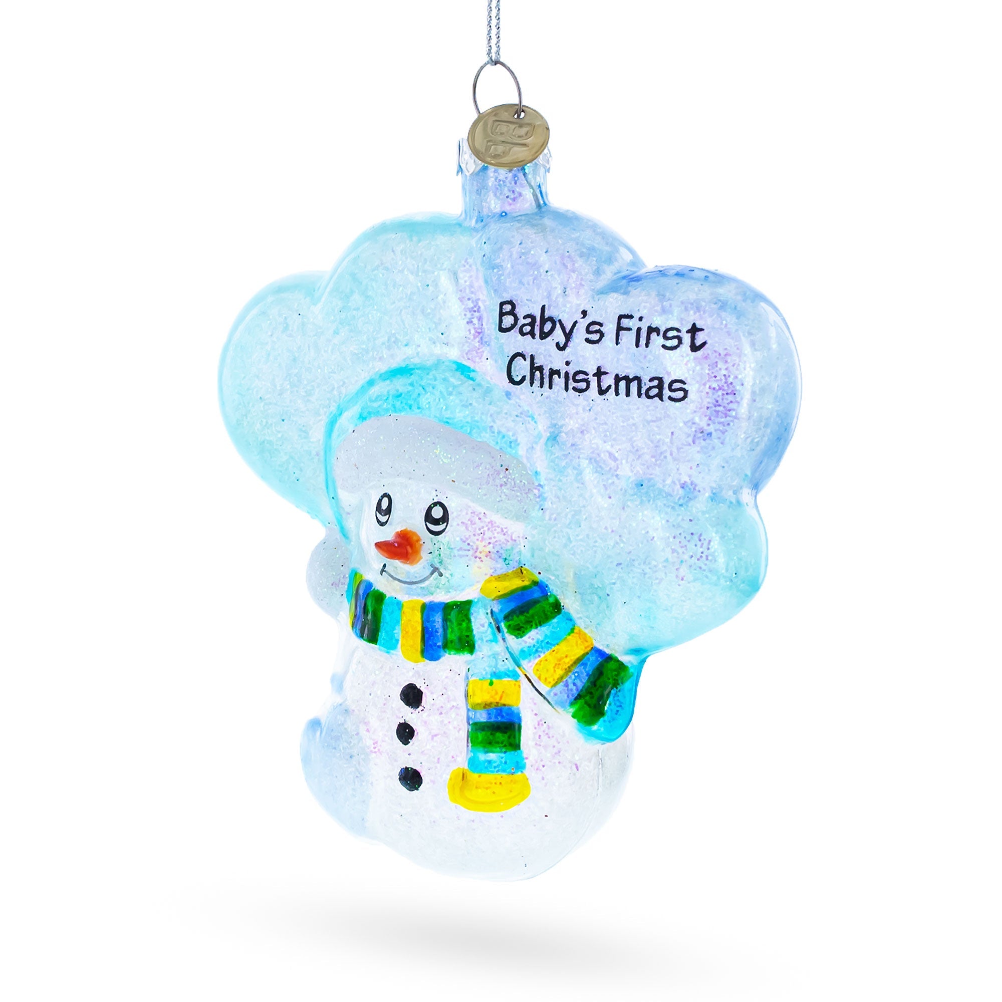 Snowman Celebrating Baby's First Christmas - Blown Glass Ornament