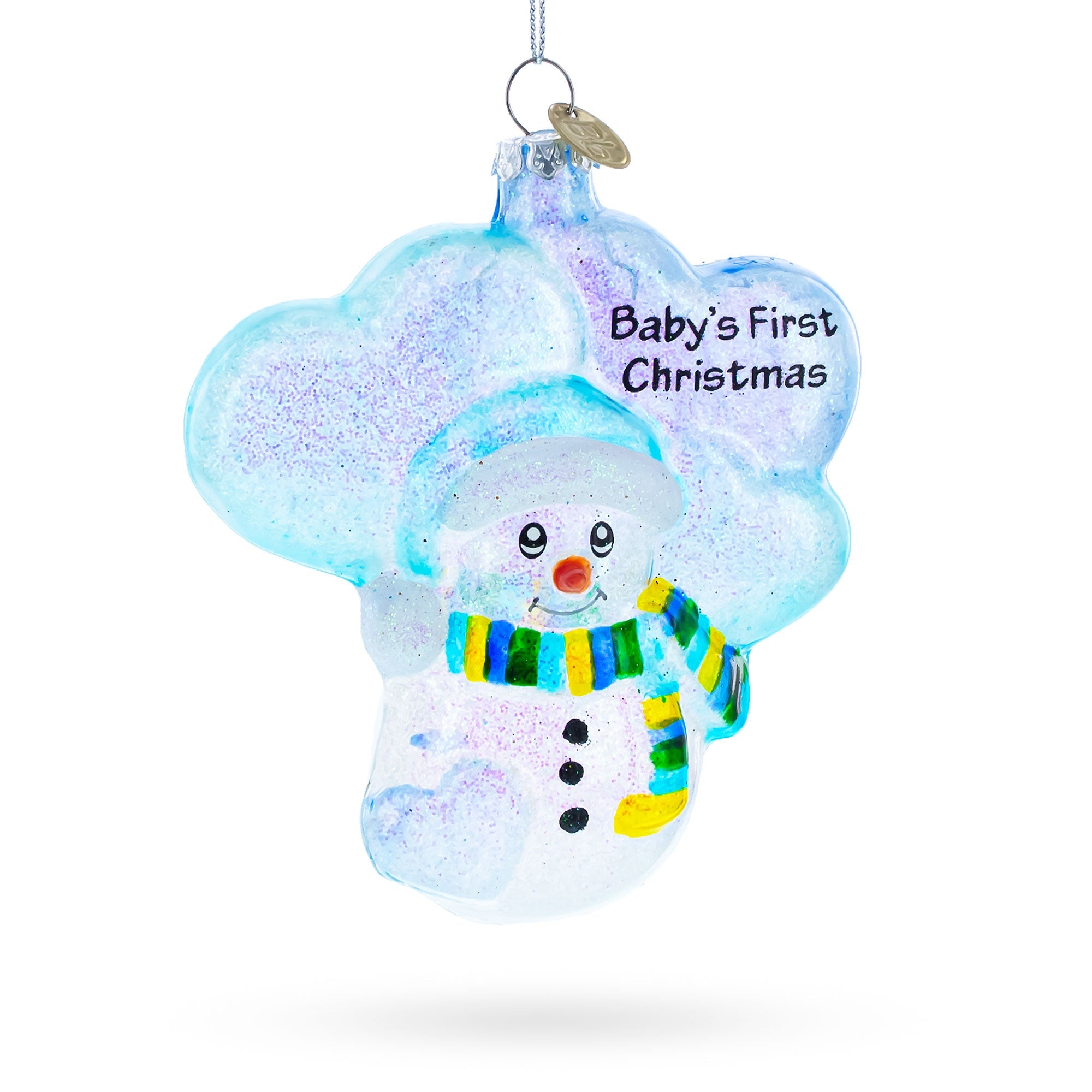 Snowman Celebrating Baby's First Christmas - Blown Glass Ornament