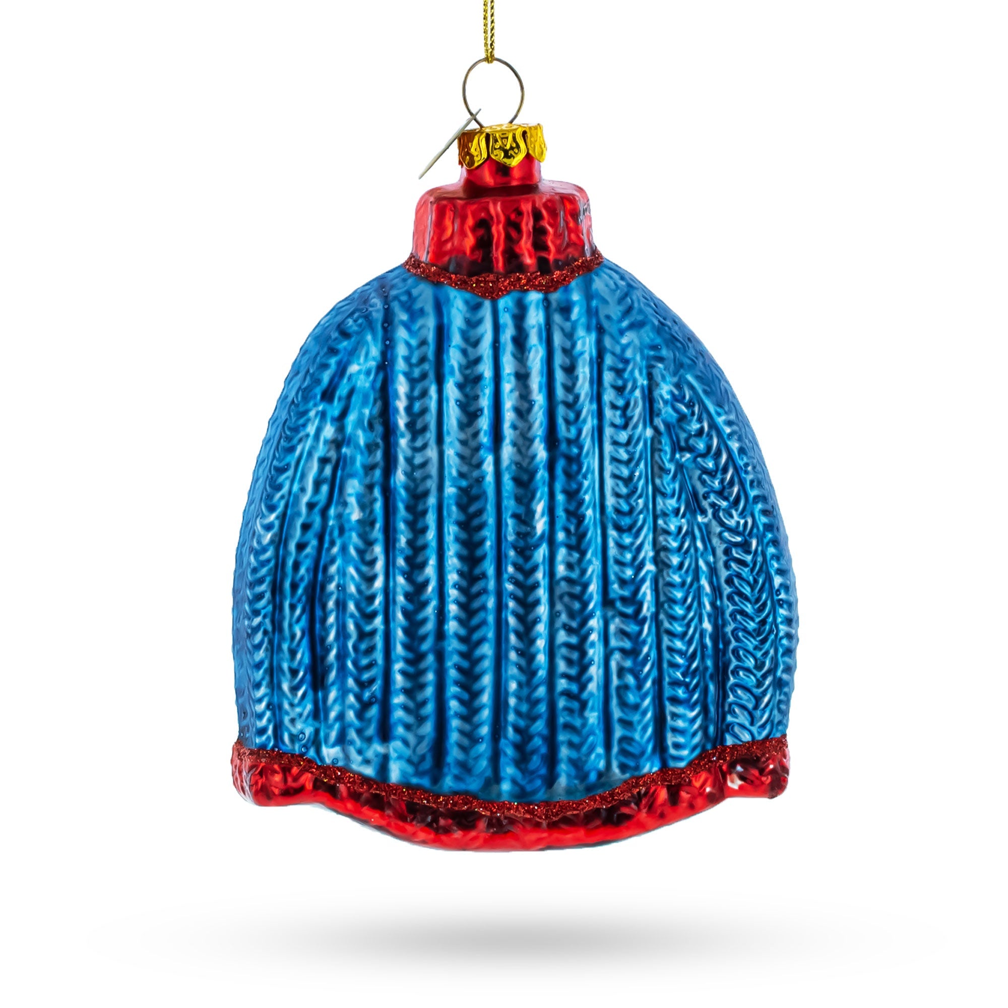 Cozy Blue Christmas Sweater Featuring Santa - Blown Glass Christmas Ornament