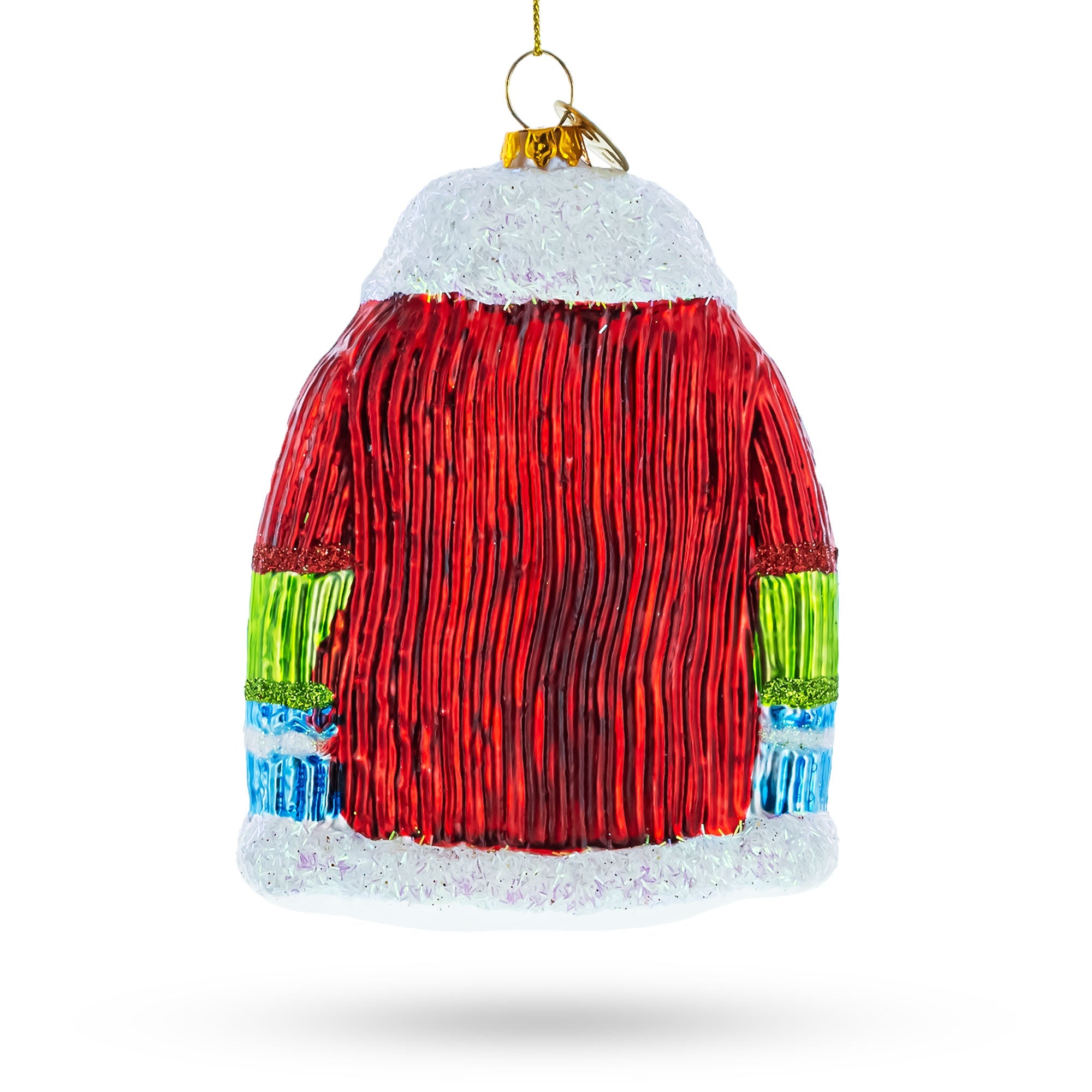 Festive Christmas Jacket Adorned With Santa And Reindeer - Blown Glass Christmas Ornament