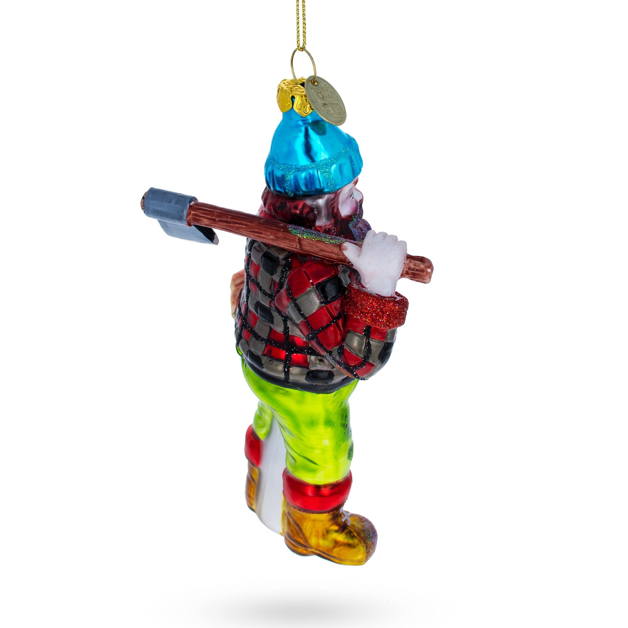 Rugged Lumberjack Carrying Log - Blown Glass Christmas Ornament