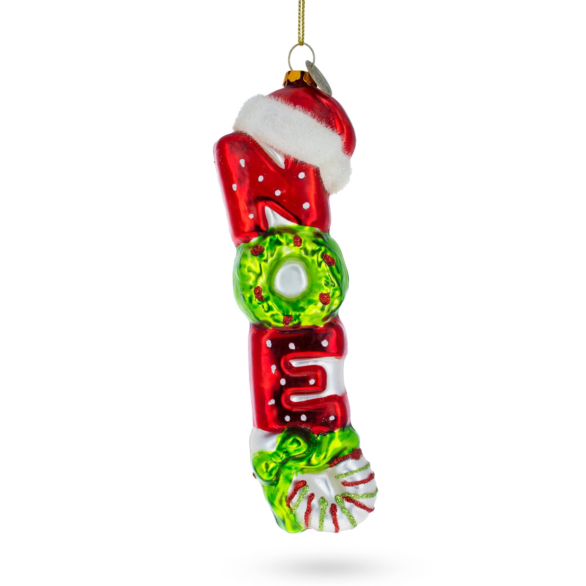 "noel" Sign Topped With Santa Hat - Blown Glass Christmas Ornament