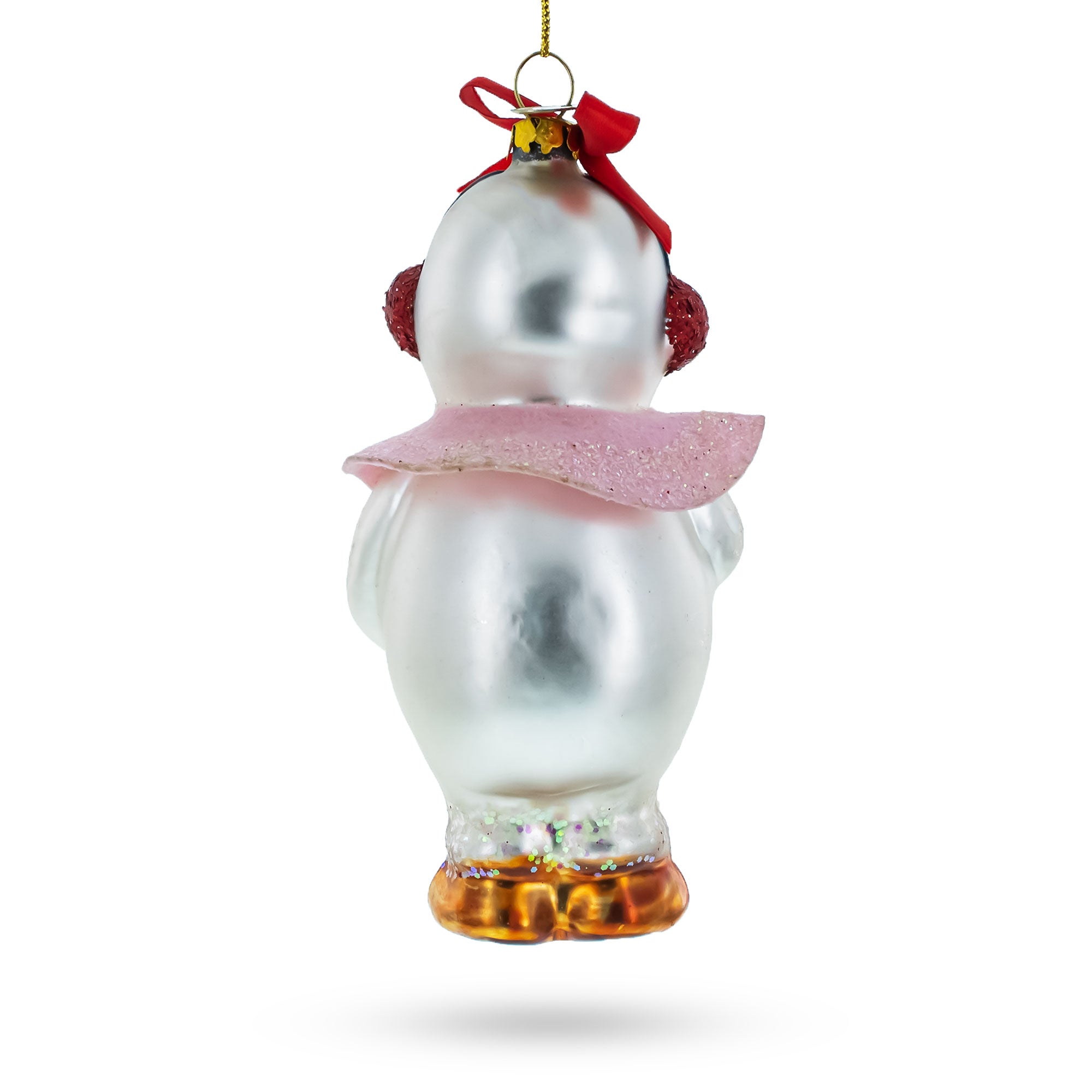 Festive Snowwoman With Wreath - Blown Glass Christmas Ornament