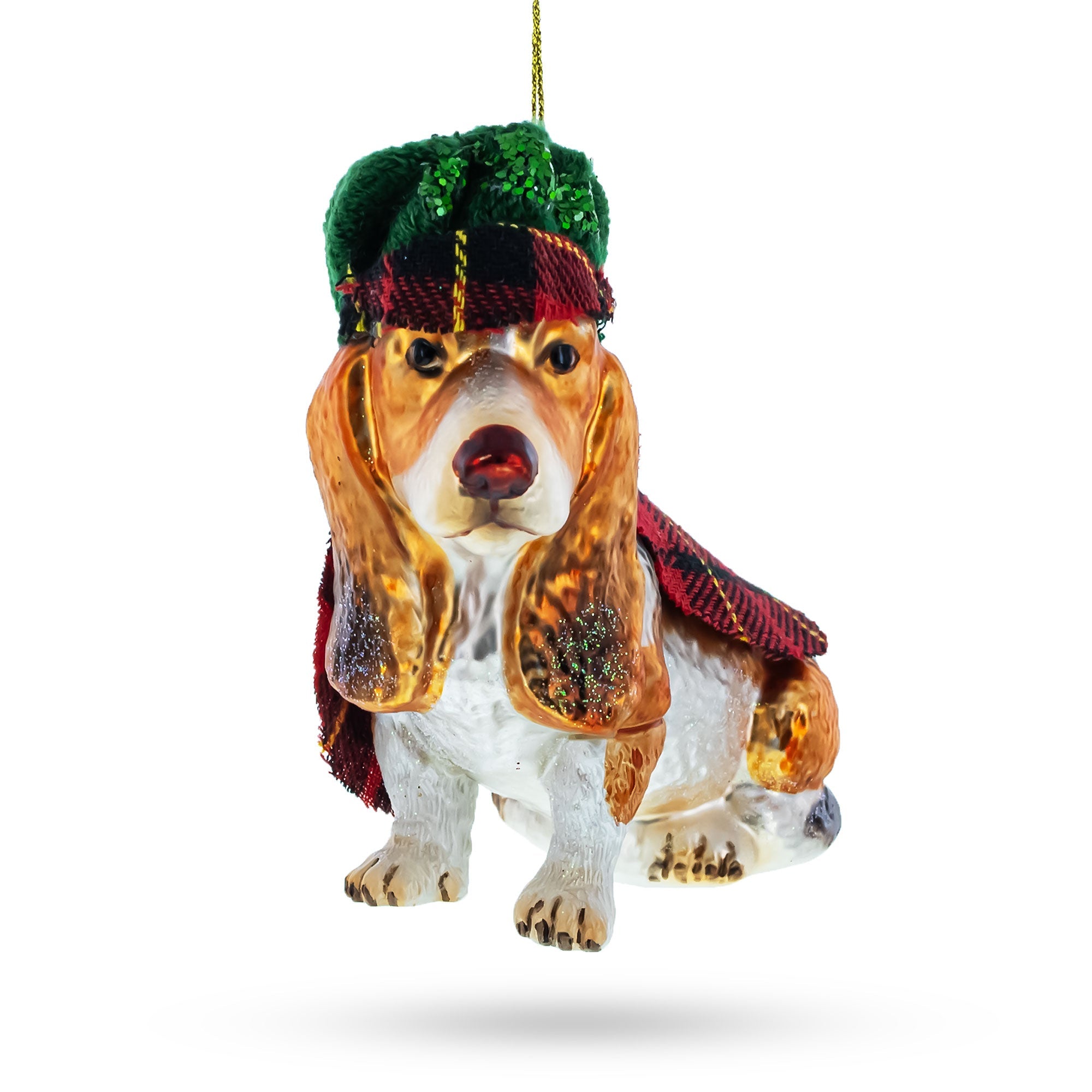 Dapper Spaniel Dog In Hat And Cape - Blown Glass Christmas Ornament