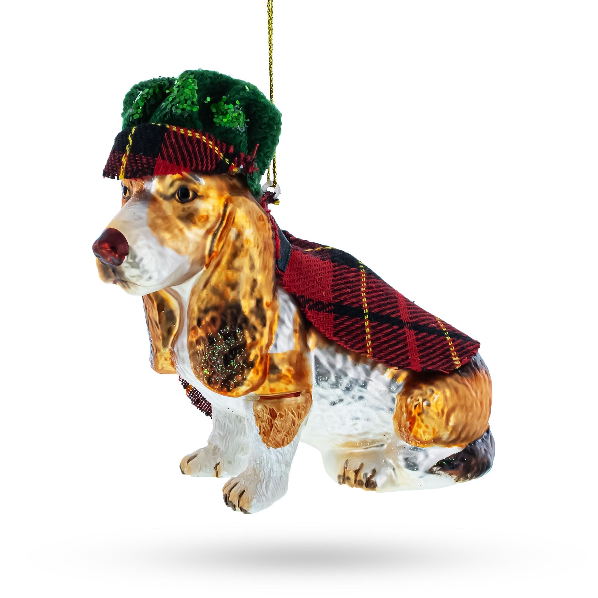 Dapper Spaniel Dog In Hat And Cape - Blown Glass Christmas Ornament