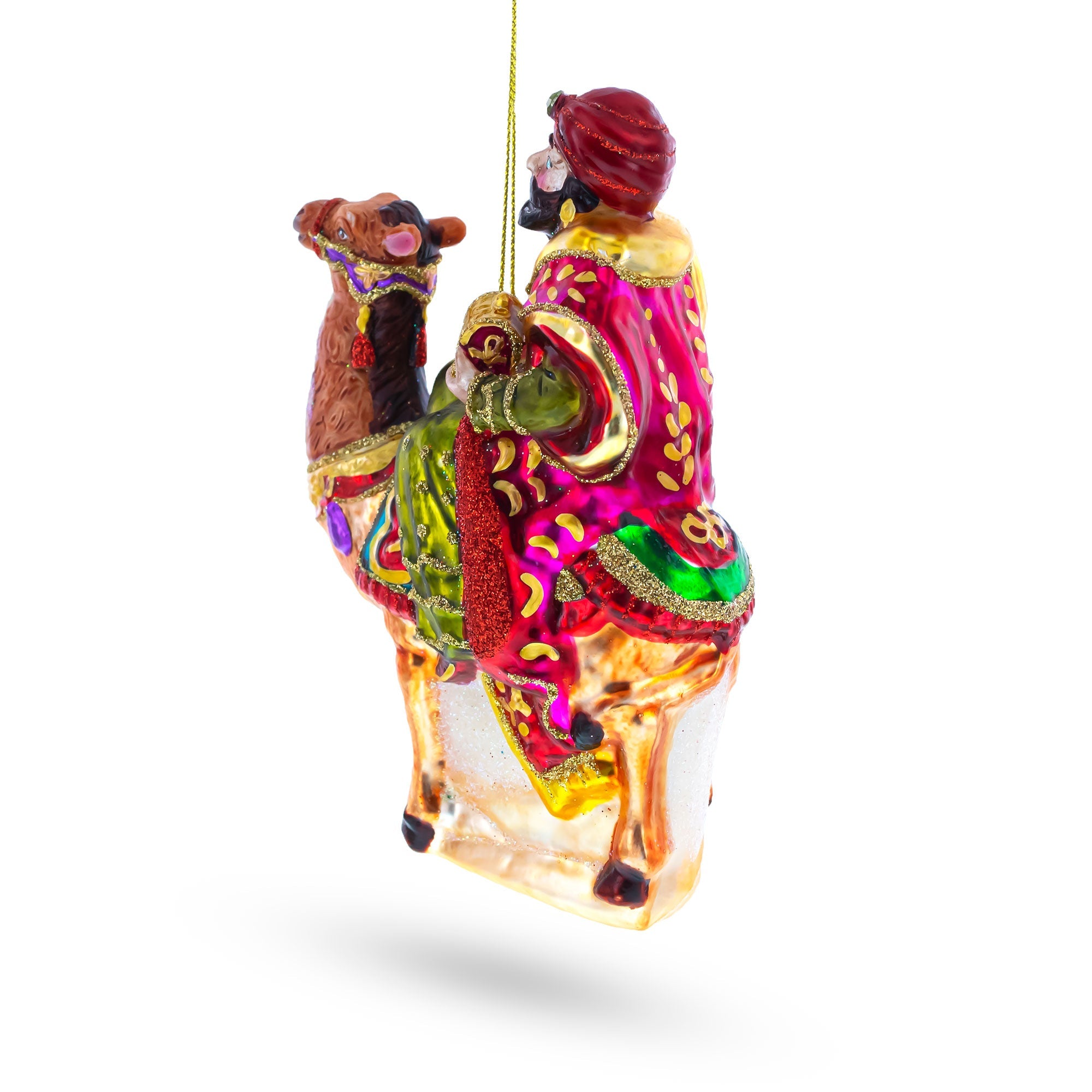 Majestic Wiseman Riding A Camel - Blown Glass Christmas Ornament