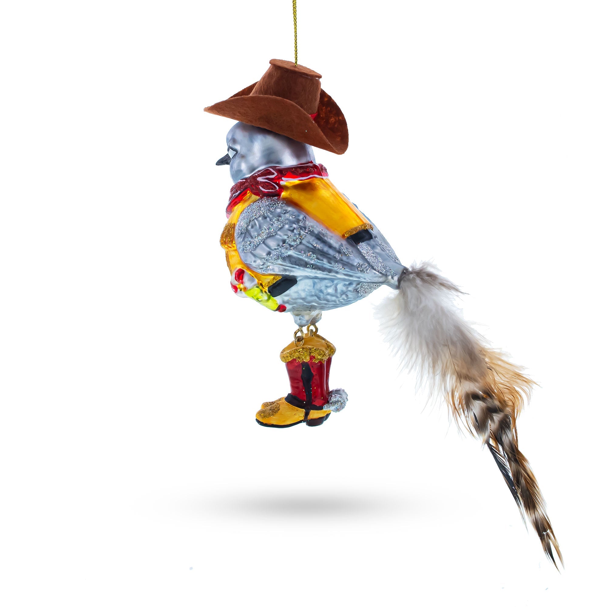 Cowboy Bird - Blown Glass Christmas Ornament