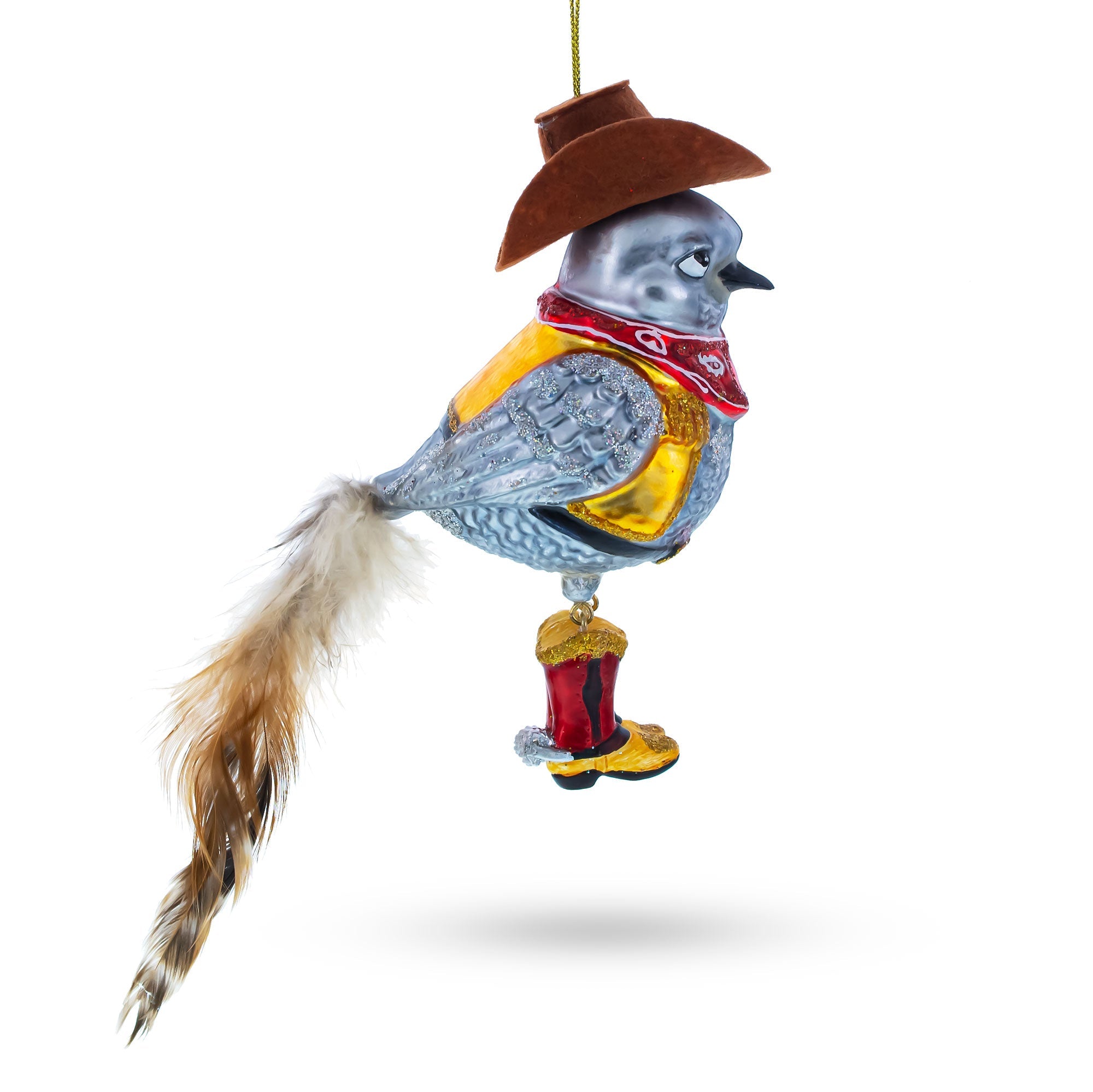 Cowboy Bird - Blown Glass Christmas Ornament