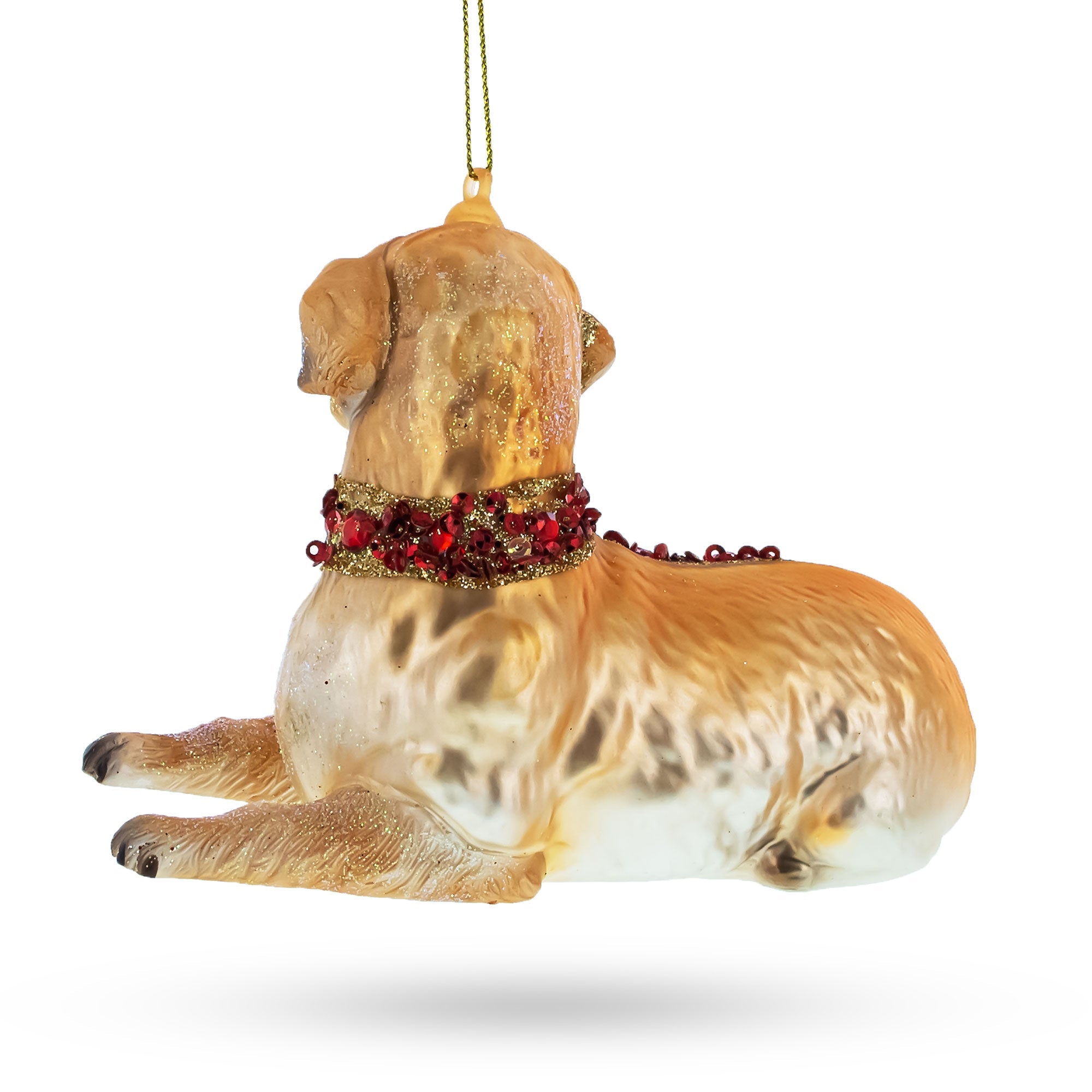 Elegant Golden Retriever With Jeweled Collar - Blown Glass Christmas Ornament