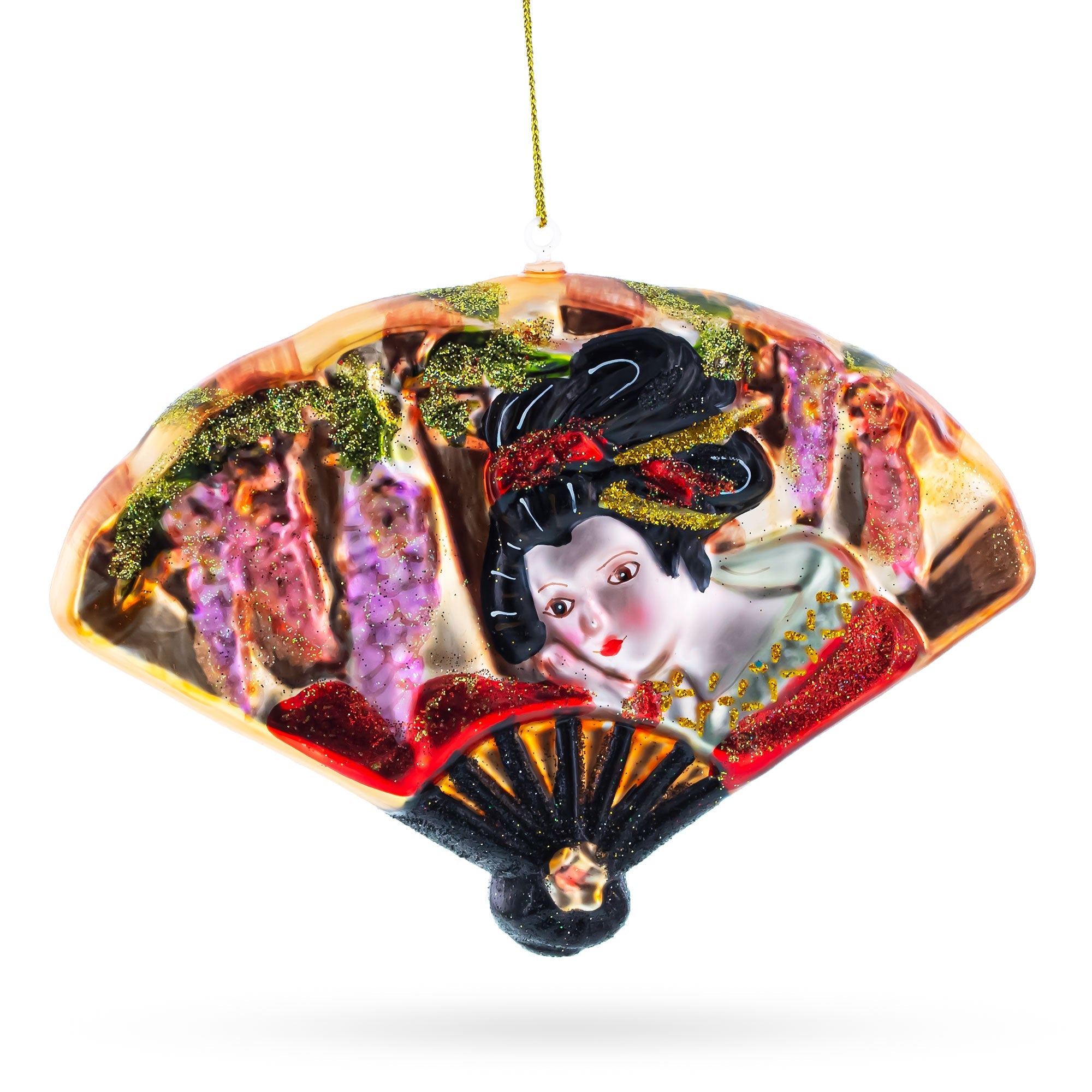 Traditional Japaneeses Geisha Fan Blown Glass Christmas Ornament