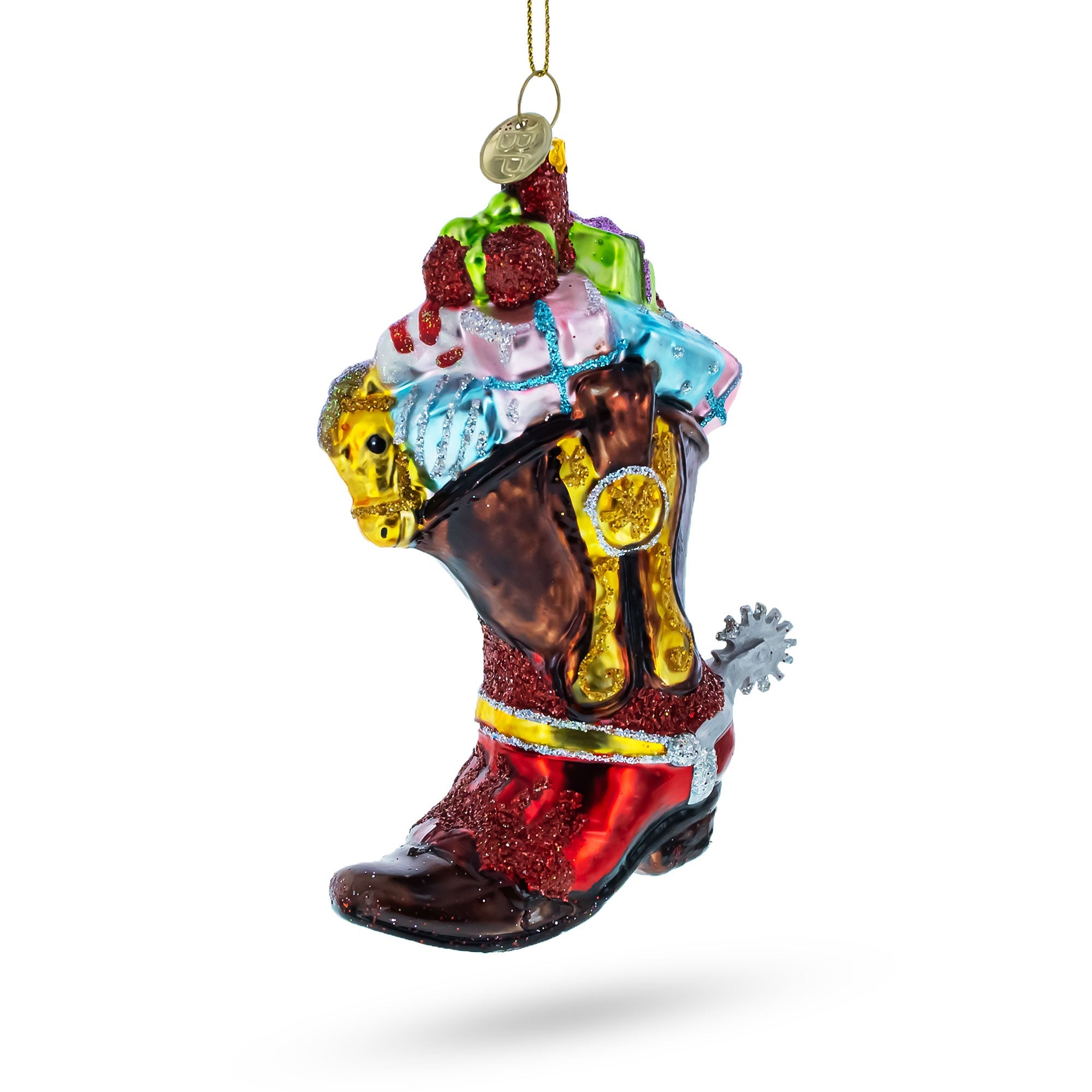 Western Cowboy Boot With Gifts - Blown Glass Christmas Ornament