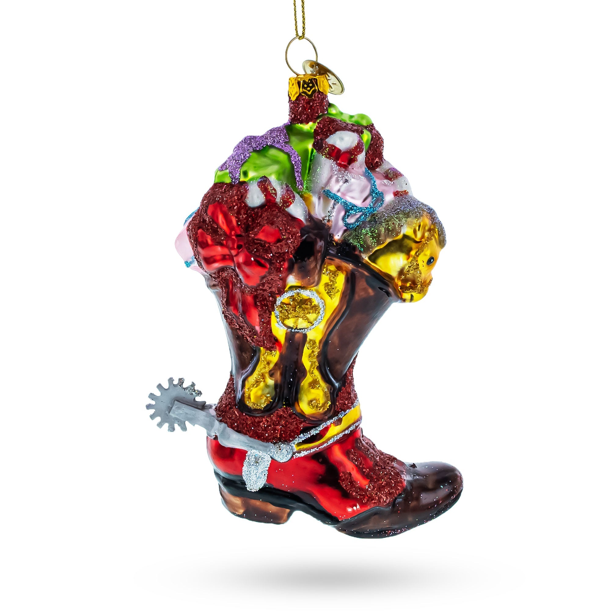 Western Cowboy Boot With Gifts - Blown Glass Christmas Ornament