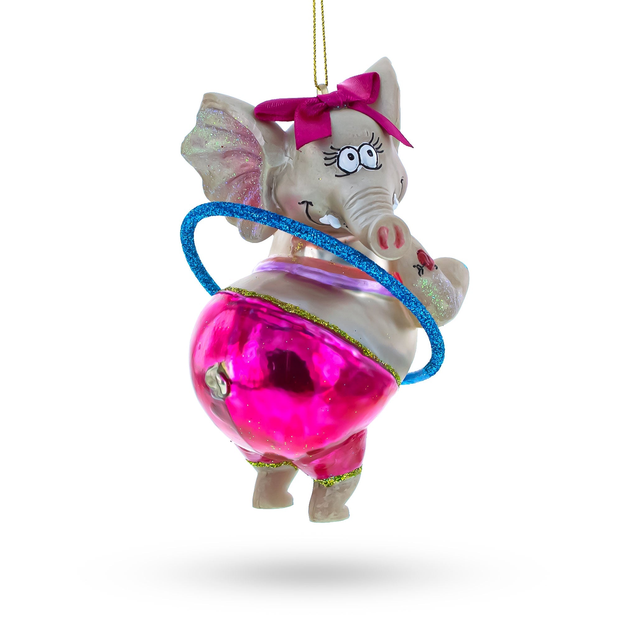 Circus Elephant Balancing Hula Hoop - Blown Glass Christmas Ornament