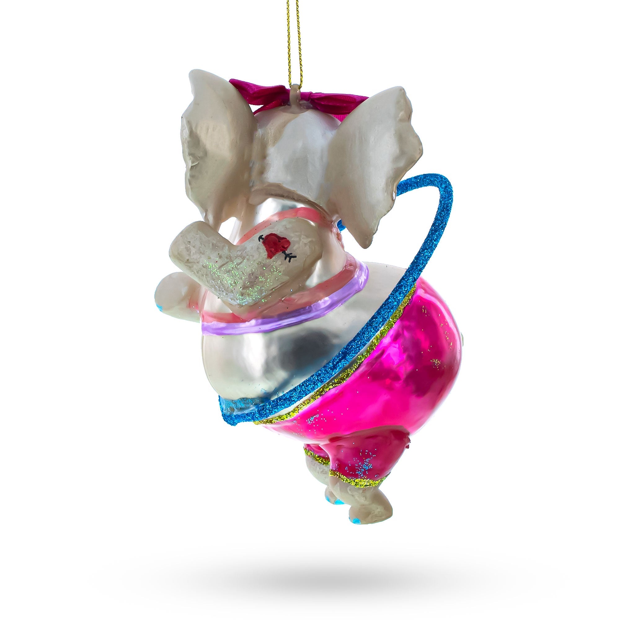 Circus Elephant Balancing Hula Hoop - Blown Glass Christmas Ornament