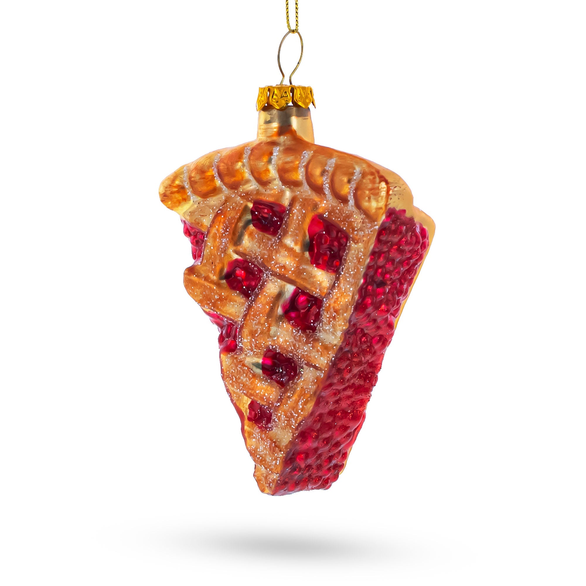 Delectable Cherry Pie Slice - Blown Glass Christmas Ornament