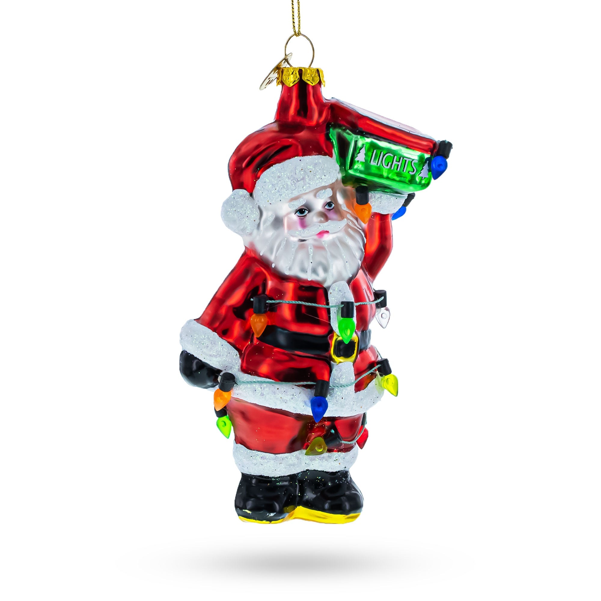 Luminous Santa With Festive Lights - Blown Glass Christmas Ornament