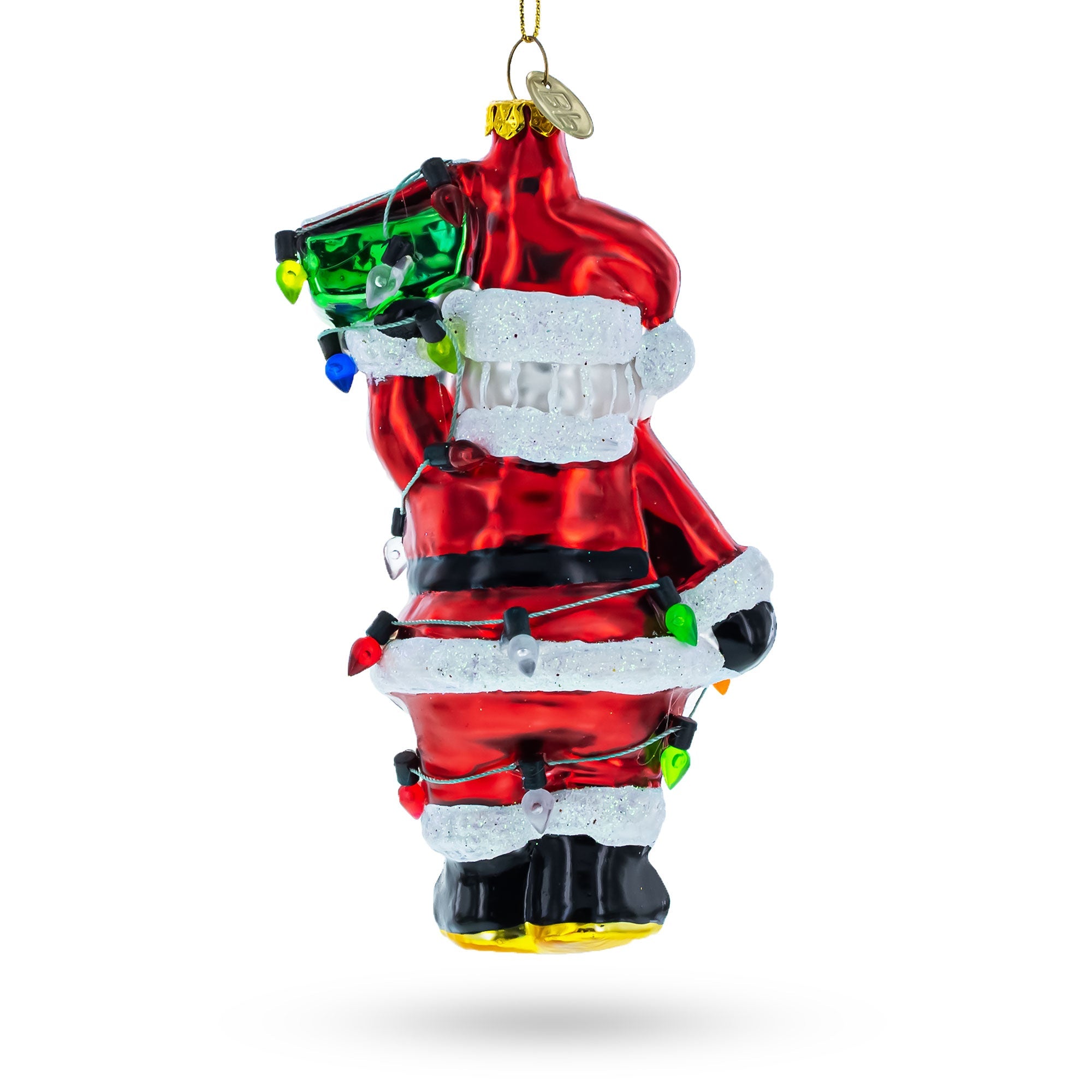 Luminous Santa With Festive Lights - Blown Glass Christmas Ornament