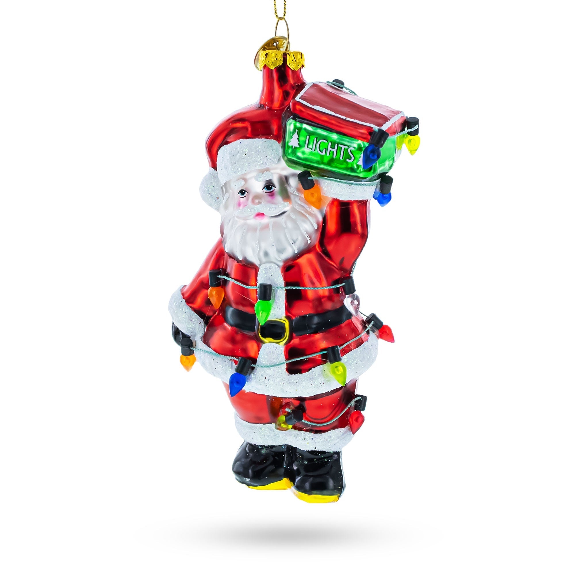 Luminous Santa With Festive Lights - Blown Glass Christmas Ornament