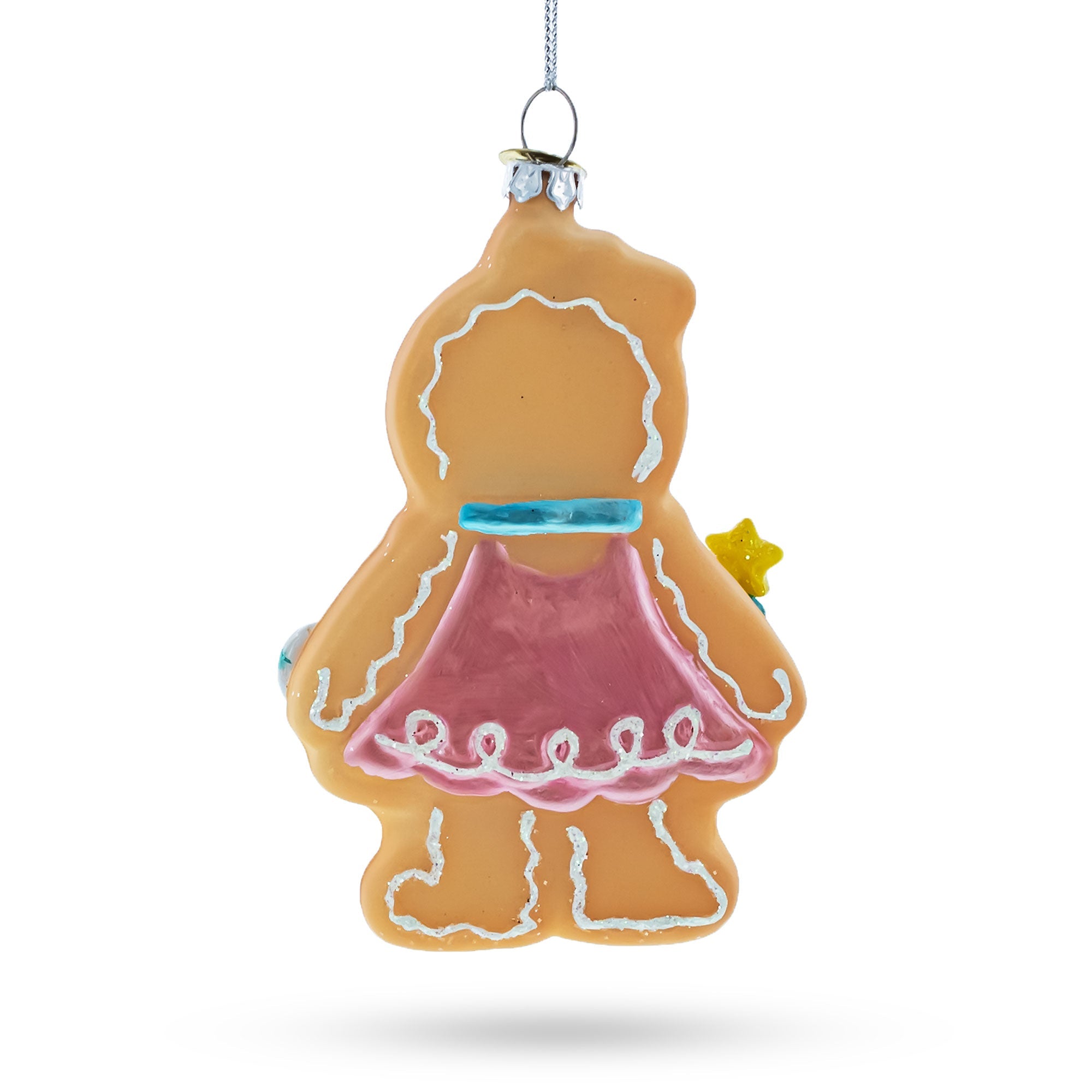 Sweet Gingerbread Girl In Festive Attire - Blown Glass Christmas Ornament