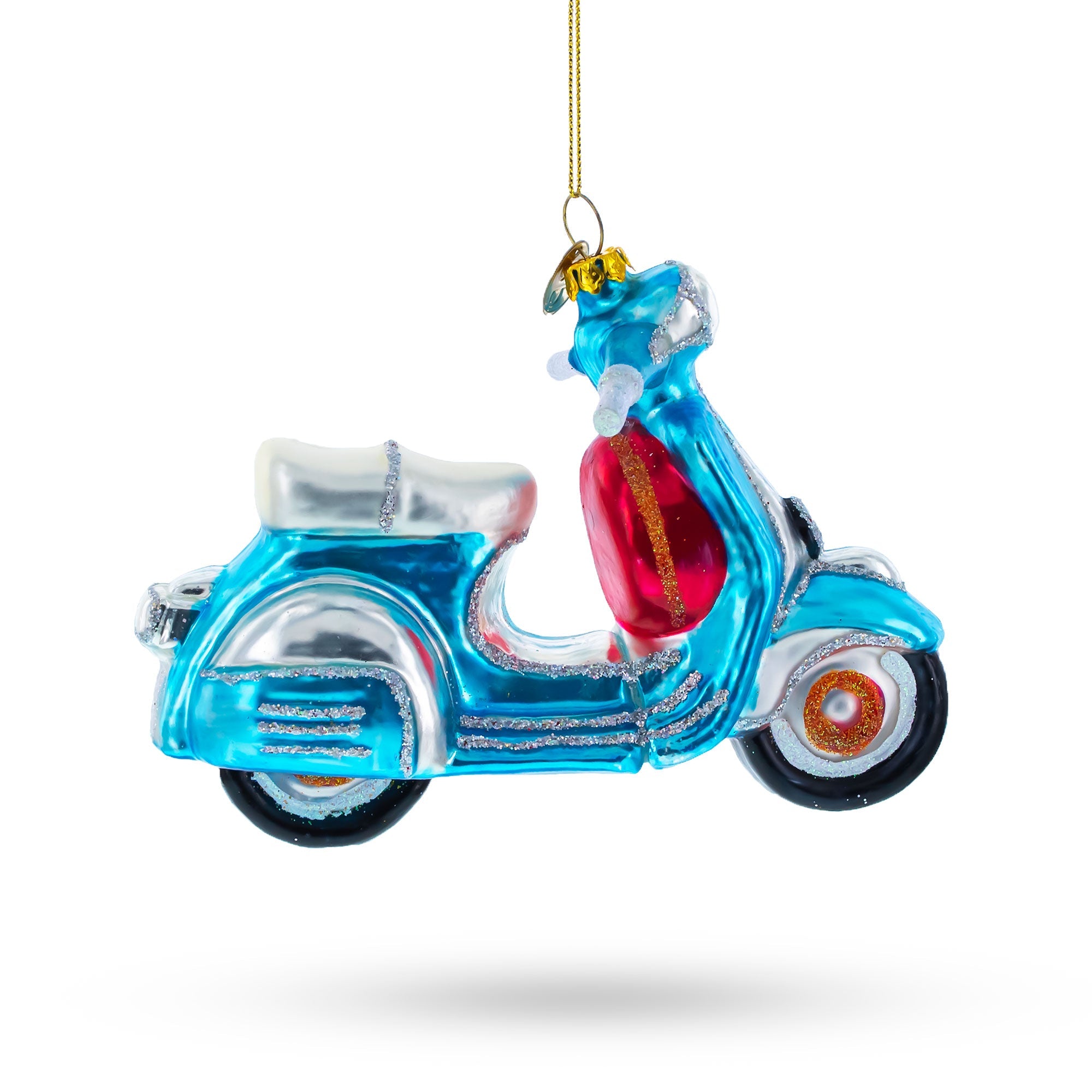 Cruising Through The Holidays: Blue Retro Scooter - Blown Glass Christmas Ornament