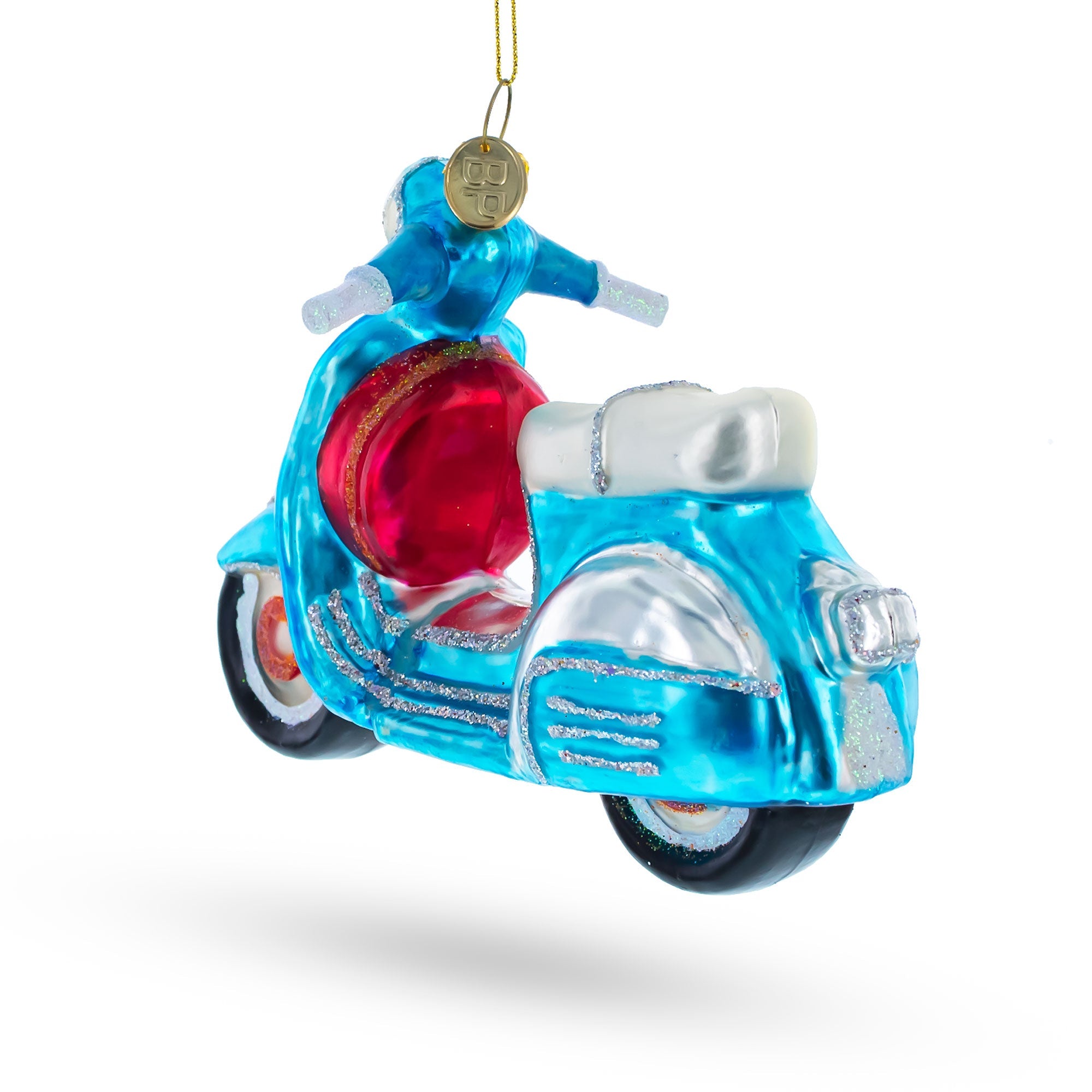 Cruising Through The Holidays: Blue Retro Scooter - Blown Glass Christmas Ornament