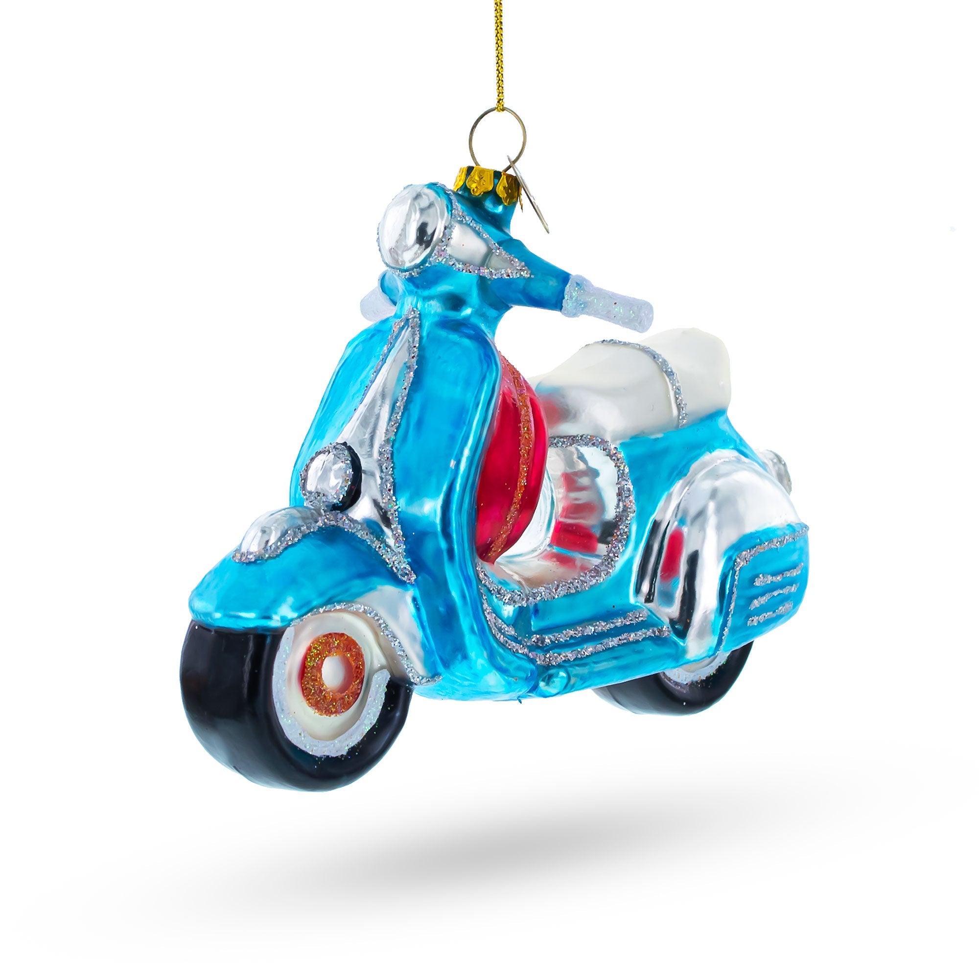 Cruising Through The Holidays: Blue Retro Scooter - Blown Glass Christmas Ornament