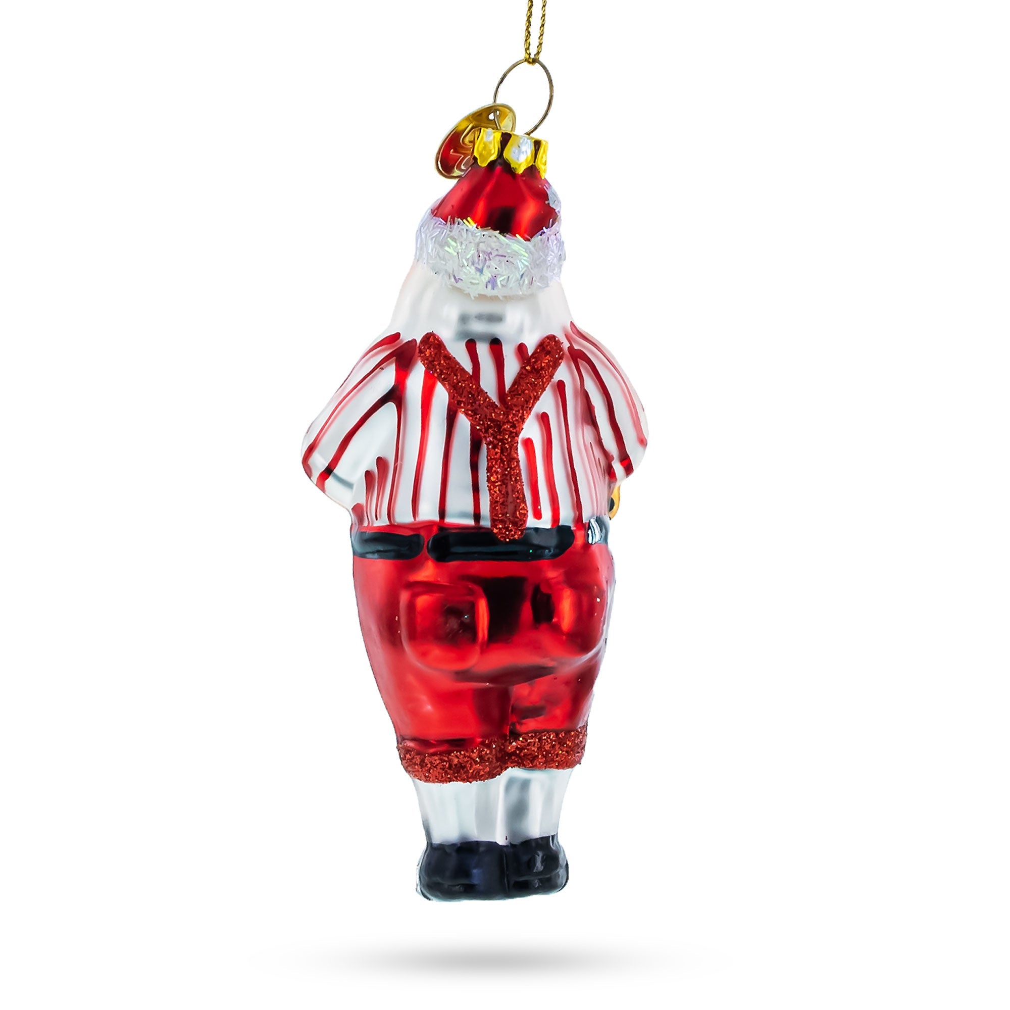 Santa's Cuddle Time: Santa Holding A Teddy Bear - Blown Glass Christmas Ornament