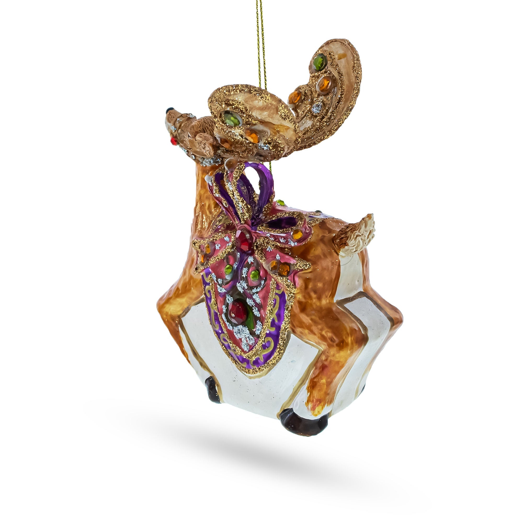 Elegant Prancer: Fancy Reindeer - Blown Glass Christmas Ornament