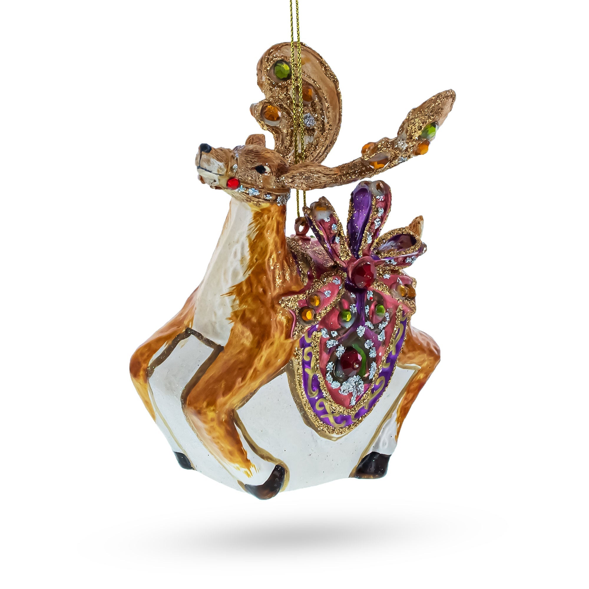 Elegant Prancer: Fancy Reindeer - Blown Glass Christmas Ornament