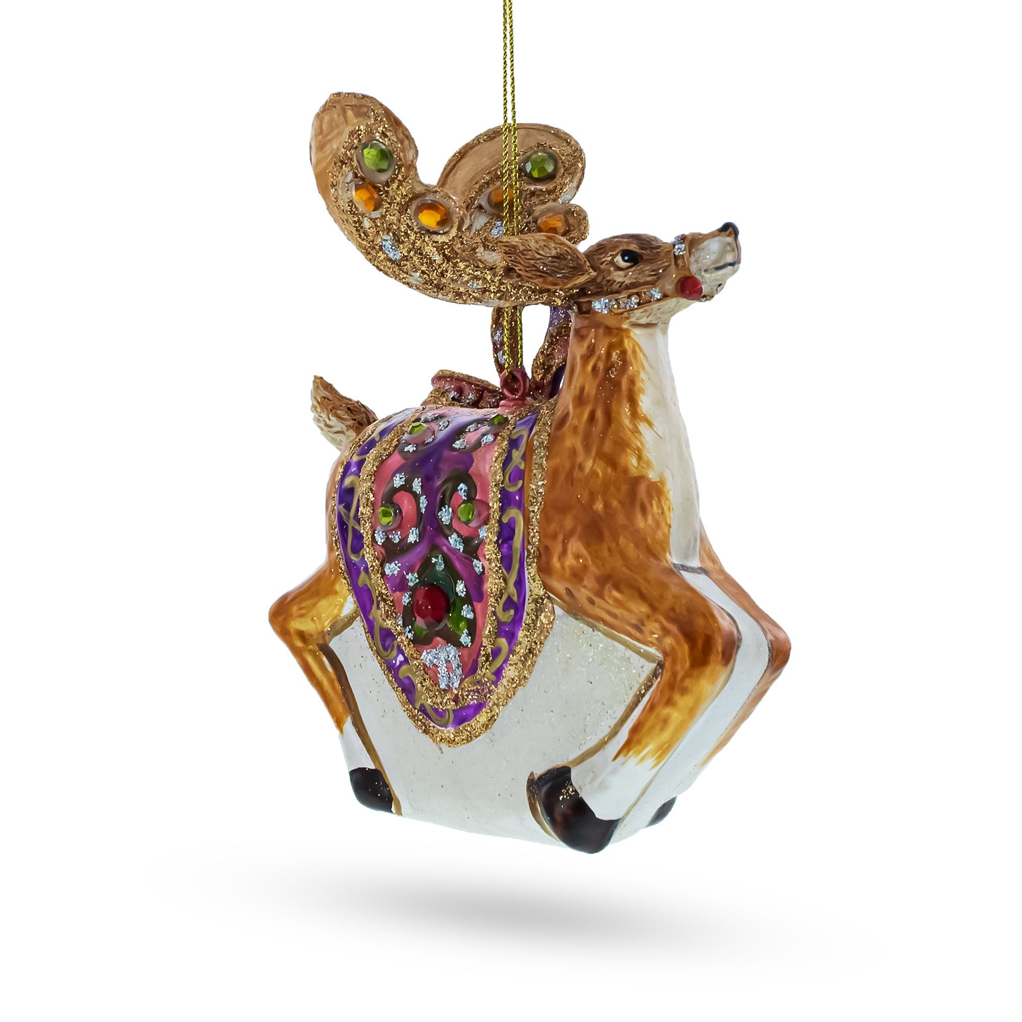 Elegant Prancer: Fancy Reindeer - Blown Glass Christmas Ornament