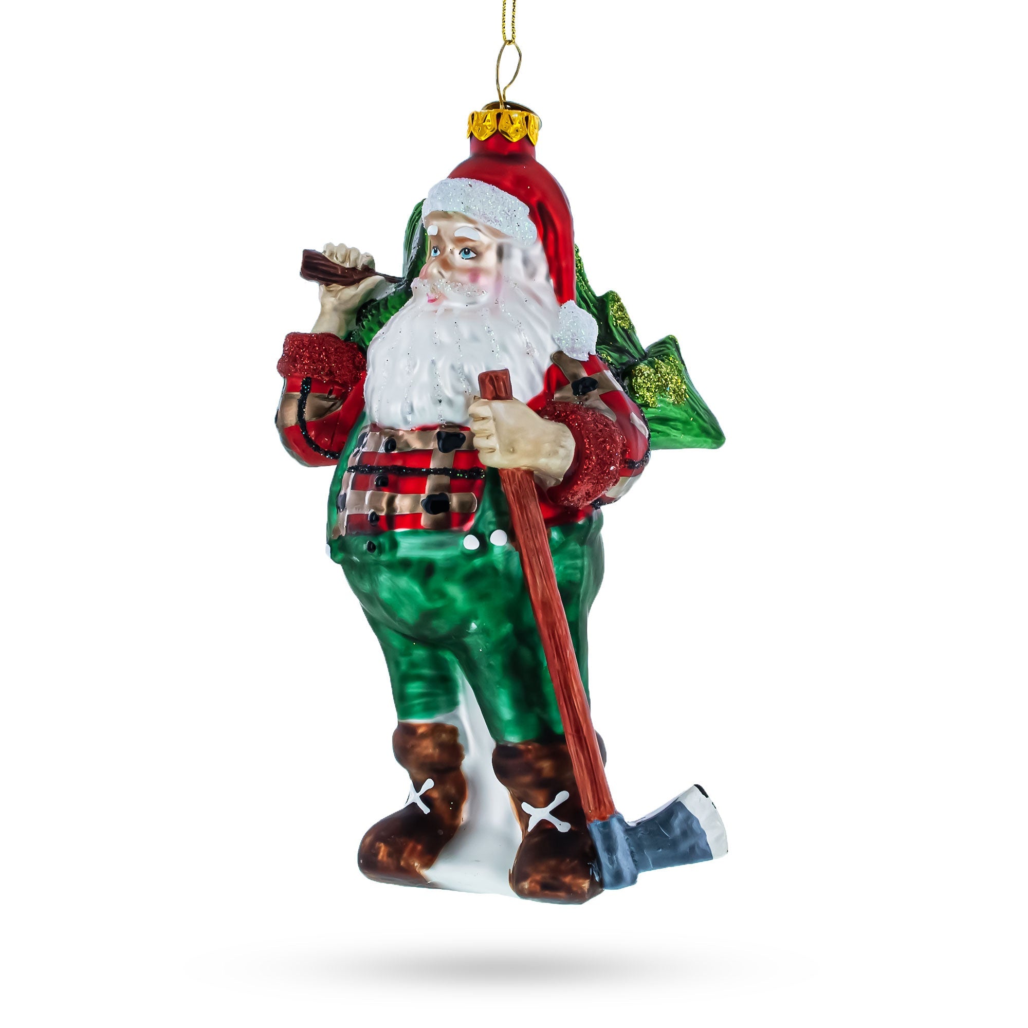 Rustic Holiday Cheer: Lumberjack Santa - Blown Glass Christmas Ornament